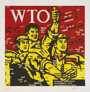 WANG GUANGYI (Né en 1957) GREAT CRITICISM: WTO, 2006 Lithographie en couleurs sur papier S...: WANG GUANGYI (Né en 1957) GREAT CRITICISM: WTO, 2006 Lithographie en couleurs sur papier Signée et numérotée 145/199 82 x 78 cm