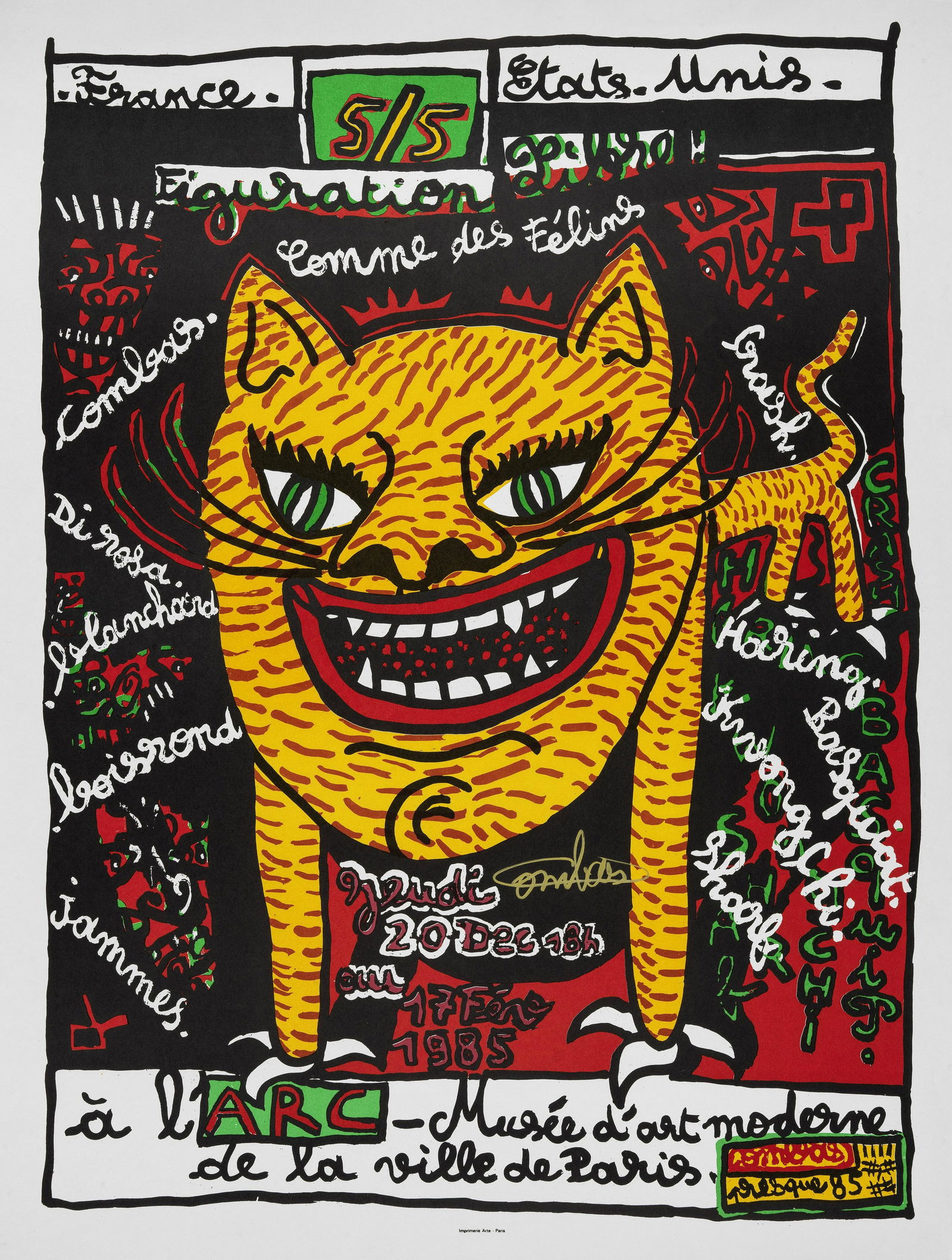 Robert COMBAS (Né en 1957) FIGURATION LIBRE! 1985 Offset en couleurs Signé au feutre o...: Robert COMBAS (Né en 1957) FIGURATION LIBRE! 1985 Offset en couleurs Signé au feutre or Arte, imprimeur, Paris 82 x 63 cm This lot is subject to the following lot symbols: AR A&#