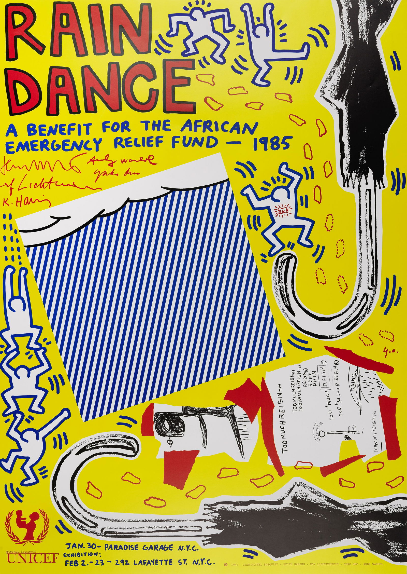 KEITH HARING - JEAN-MICHEL BASQUIAT  - ROY LICHTENSTEIN -YOKO ONO - ANDY WARHOL RAIN DANCE, 1985... (1 of 1)
