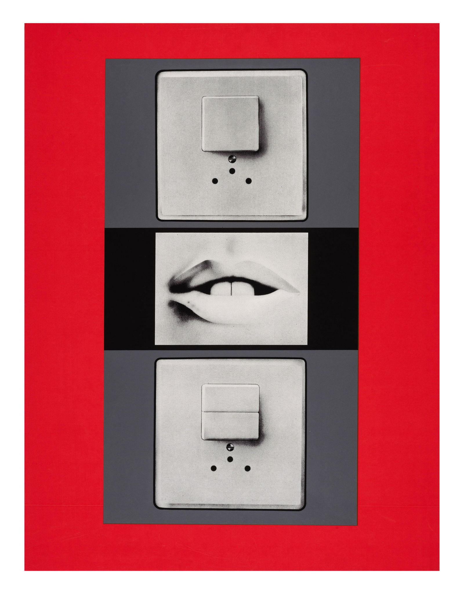 Peter KLASEN (Né en 1935) BOUCHE + INTERRUPTEUR, 1971 Sérigraphie en couleurs Numé...: Peter KLASEN (Né en 1935) BOUCHE + INTERRUPTEUR, 1971 Sérigraphie en couleurs Numérotée 171/500 Signature imprimée Cachet de l'éditeur l'A.R.C. au dos 65 x 49,5 cm This l