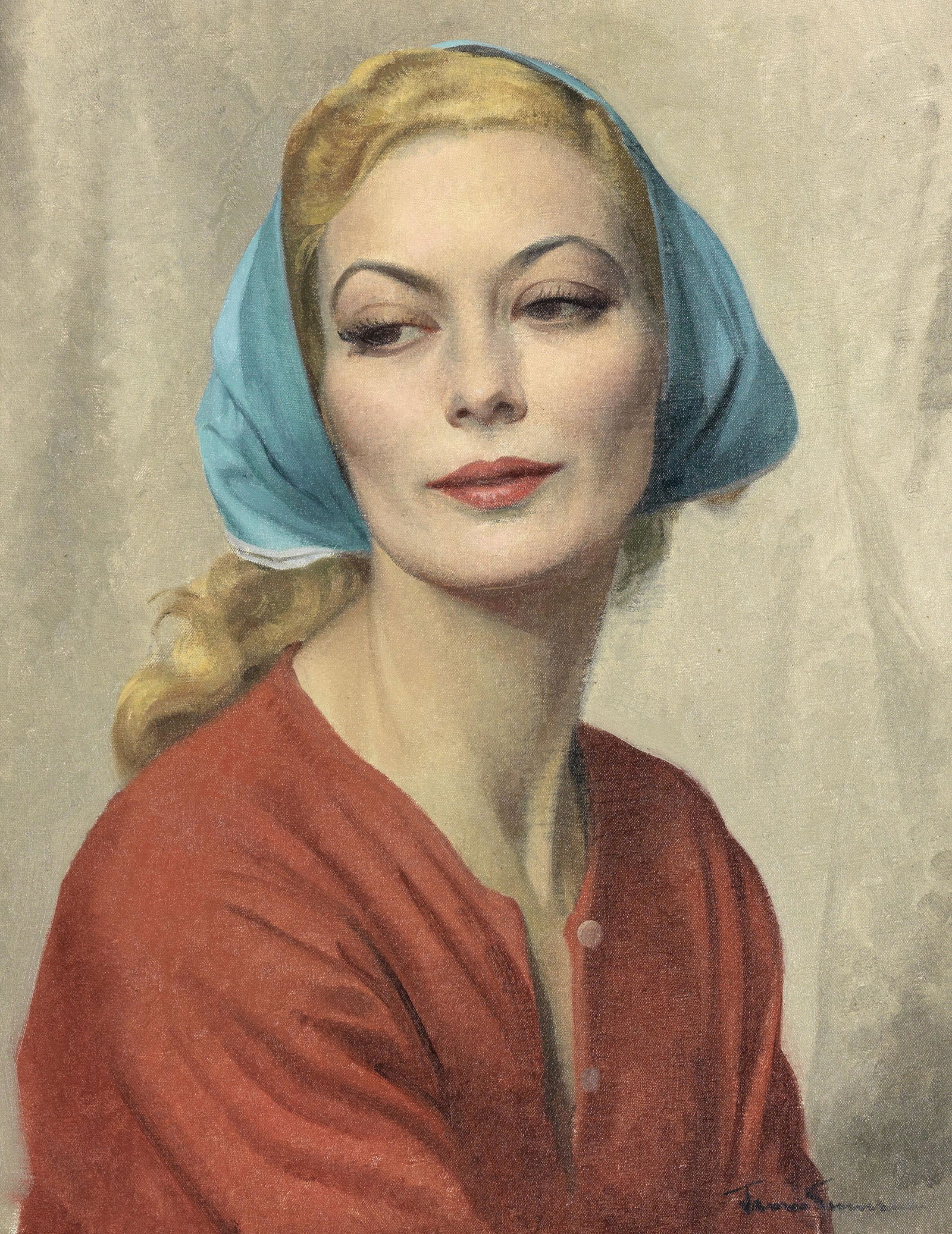 Sir Herbert James Gunn RA PRP RSW (British, 1893-1964) Portrait of a woman in red: Sir Herbert James Gunn RA PRP RSW (British, 1893-1964) Portrait of a woman in red signed 'James Gunn' (lower right) oil on canvas board 46.7 x 36.5cm (18 3/8 x 14 3/8in). Footnotes: Prov