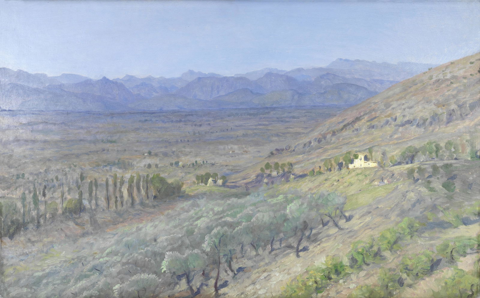 Sir William Blake Richmond, RA (British, 1842-1921) Umbrian landscape: Sir William Blake Richmond, RA (British, 1842-1921) Umbrian landscape signed with initials 'W.B.R' (lower left) oil on board 38.4 x 62.2cm (15 1/8 x 24 1/2in). Footnotes: Sir William Blake R