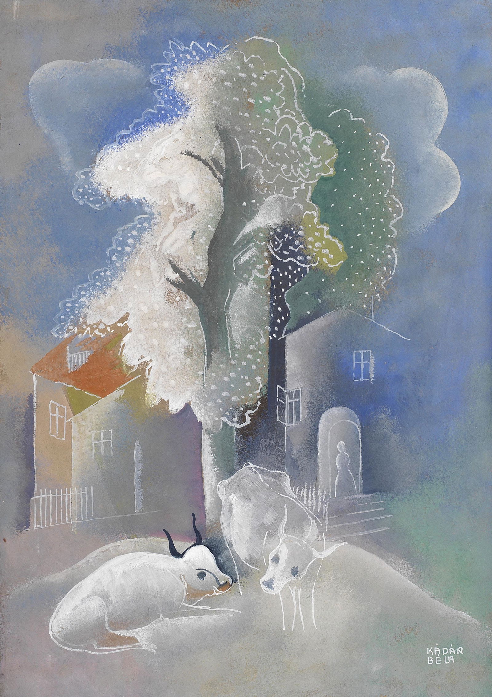 Béla Kádár (Hungarian, 1877-1955) Cattle before farmstead (1 of 1)