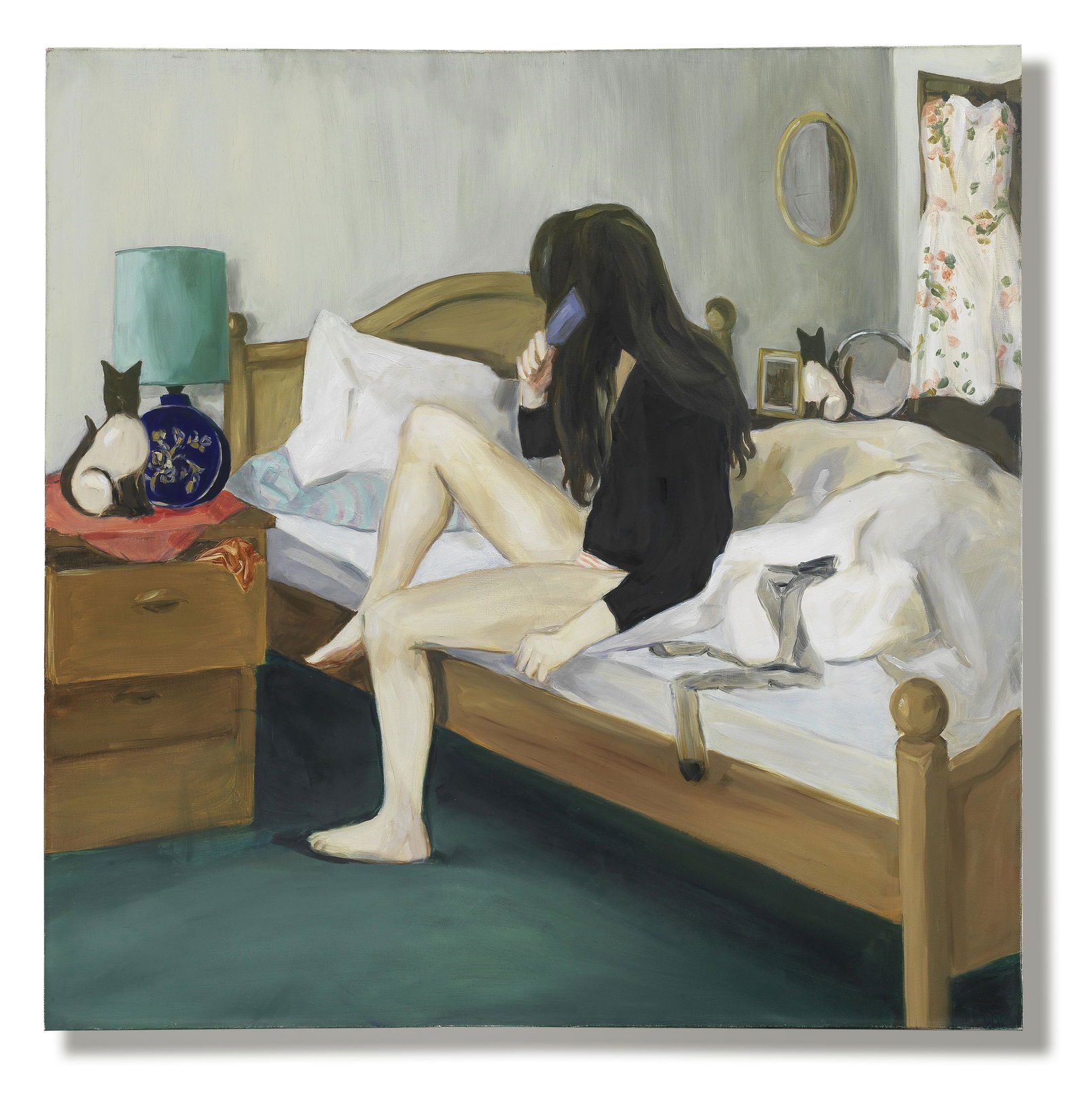 CAROLINE WALKER (B. 1982) Cats 2005: CAROLINE WALKER (B. 1982) Cats 2005 signed with the artist's initials; signed and titled on the overlap oil on canvas 91.2 by 91.2 cm. 35 7/8 by 35 7/8 in. This work was executed in 2005.