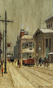 Arthur Delaney (British, 1927-1987) Street Scene: Arthur Delaney (British, 1927-1987) Street Scene signed 'Arthur Delaney.' (lower right) oil on board 33.5 x 20cm (13 3/16 x 7 7/8in). Footnotes: Provenance With Henry Donn Gallery