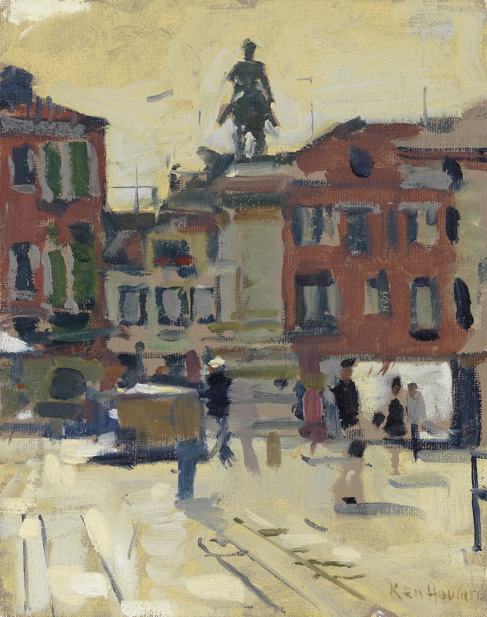 Ken Howard R.A. (British, 1932-2022) Campo Santi Giovanni e Paolo (unframed): Ken Howard R.A. (British, 1932-2022) Campo Santi Giovanni e Paolo signed 'Ken Howard' (lower right) oil on canvasboard 24 x 19cm (9 7/16 x 7 1/2in). (unframed) This lot is subject to the following