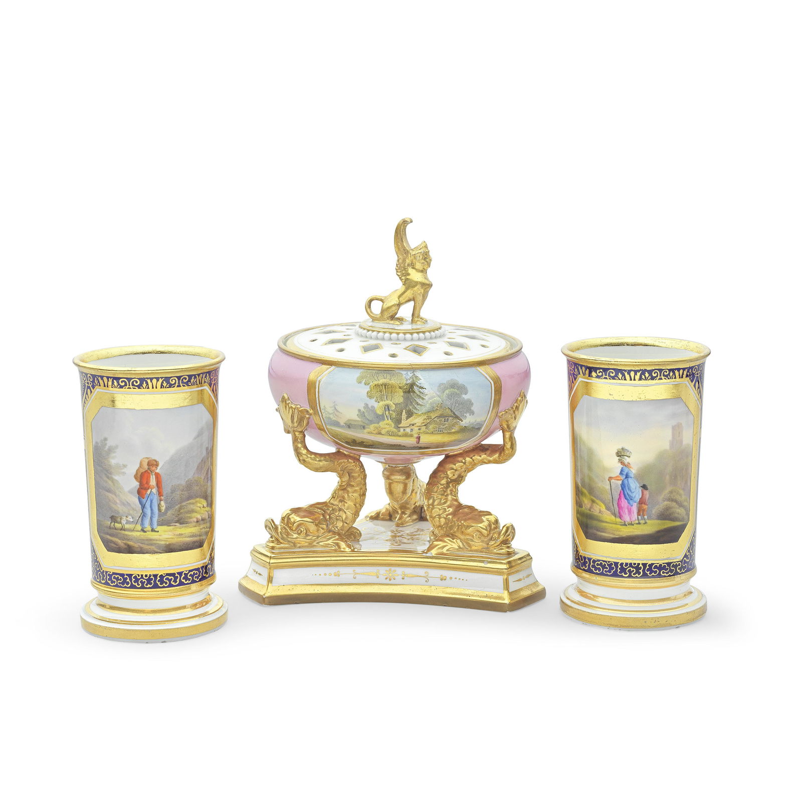 A pair of Barr, Flight and Barr Worcester spill vases and a Flight, Barr and Barr vase and a cov... (1 of 1)