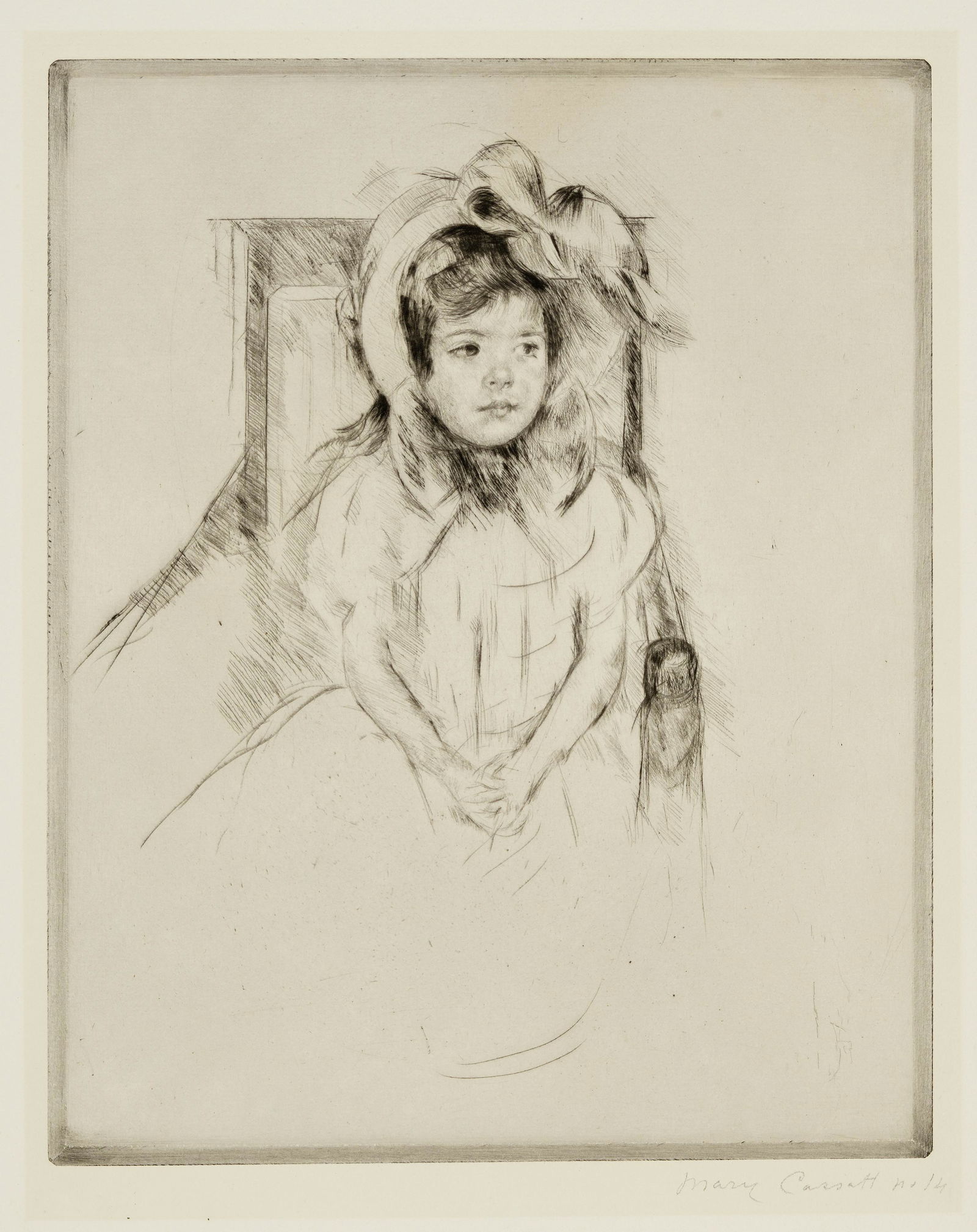 Mary Cassatt (1844-1926); Margot Wearing a Large Bonnet, Seated in an Armchair; (1 of 1)