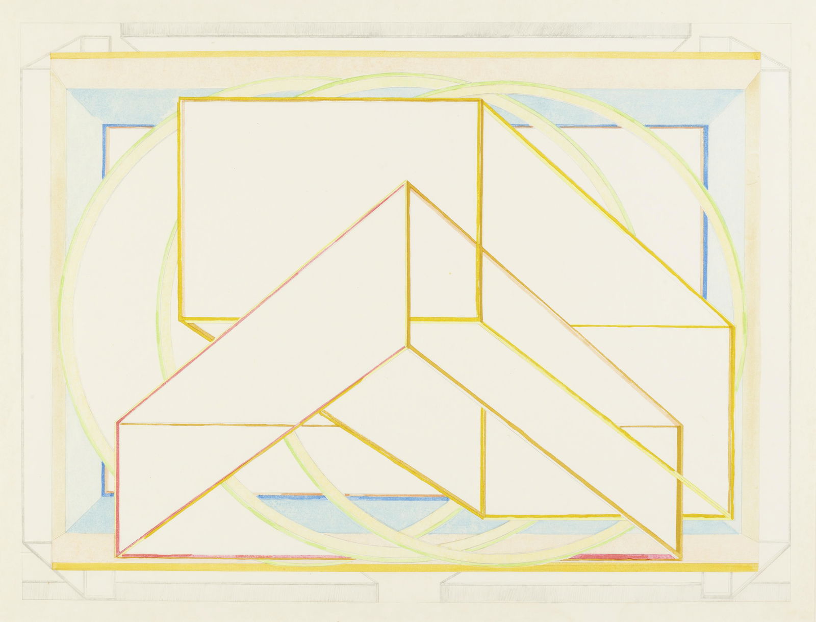 Al Held (1928-2005); Kyoto-wa;: Al Held (1928-2005) Kyoto-wa, 1985 Woodcut and lithograph in colors on Echizen Kozo paper, signed in pencil, dated '© 85' and numbered 4/100 (on reverse), with the inkstamp (on reverse) and blind