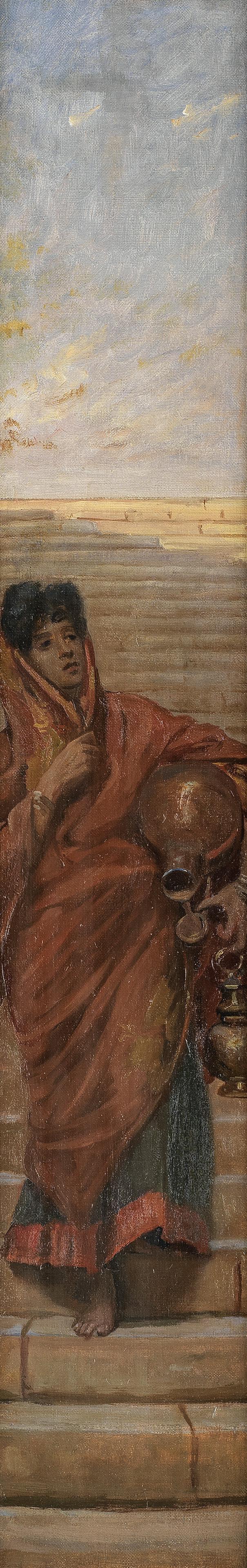 Valentine Cameron Prinsep, RA (British, 1838-1904) An Indian water carrier: Valentine Cameron Prinsep, RA (British, 1838-1904) An Indian water carrier oil on canvas 81.5 x 15cm (32 1/16 x 5 7/8in). Footnotes: Provenance Sale including the contents of 17 Grove