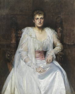 Sir James Jebusa Shannon, RA, RBA, RHA (British, 1862-1923) Portrait of Lady Gundrede O'Brien (n...: Sir James Jebusa Shannon, RA, RBA, RHA (British, 1862-1923) Portrait of Lady Gundrede O'Brien (nee de Trafford of Trafford Park) signed and dated 'J. J. Shannon/1892' (upper left) oil on canvas 122.5