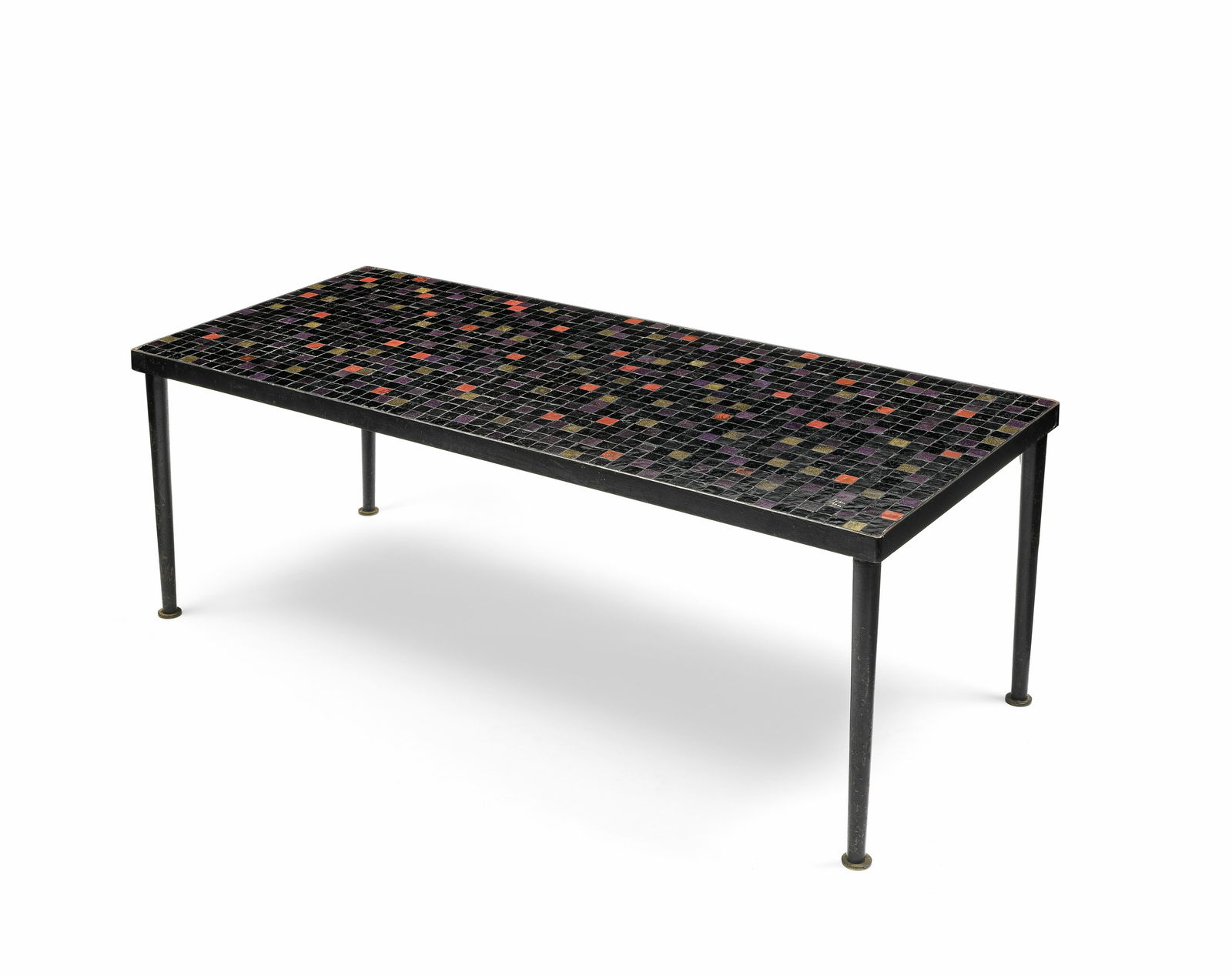 John Piper C.H. (British, 1903-1992) Mosaic Coffee Table, circa 1957 107.5 cm. (42 1/4) long: John Piper C.H. (British, 1903-1992) Mosaic Coffee Table, circa 1957 signed 'John/Piper' (lower right) ceramic mosaic, painted metal and wood 107.5 cm. (42 1/4) long Footnotes: Provenance The A