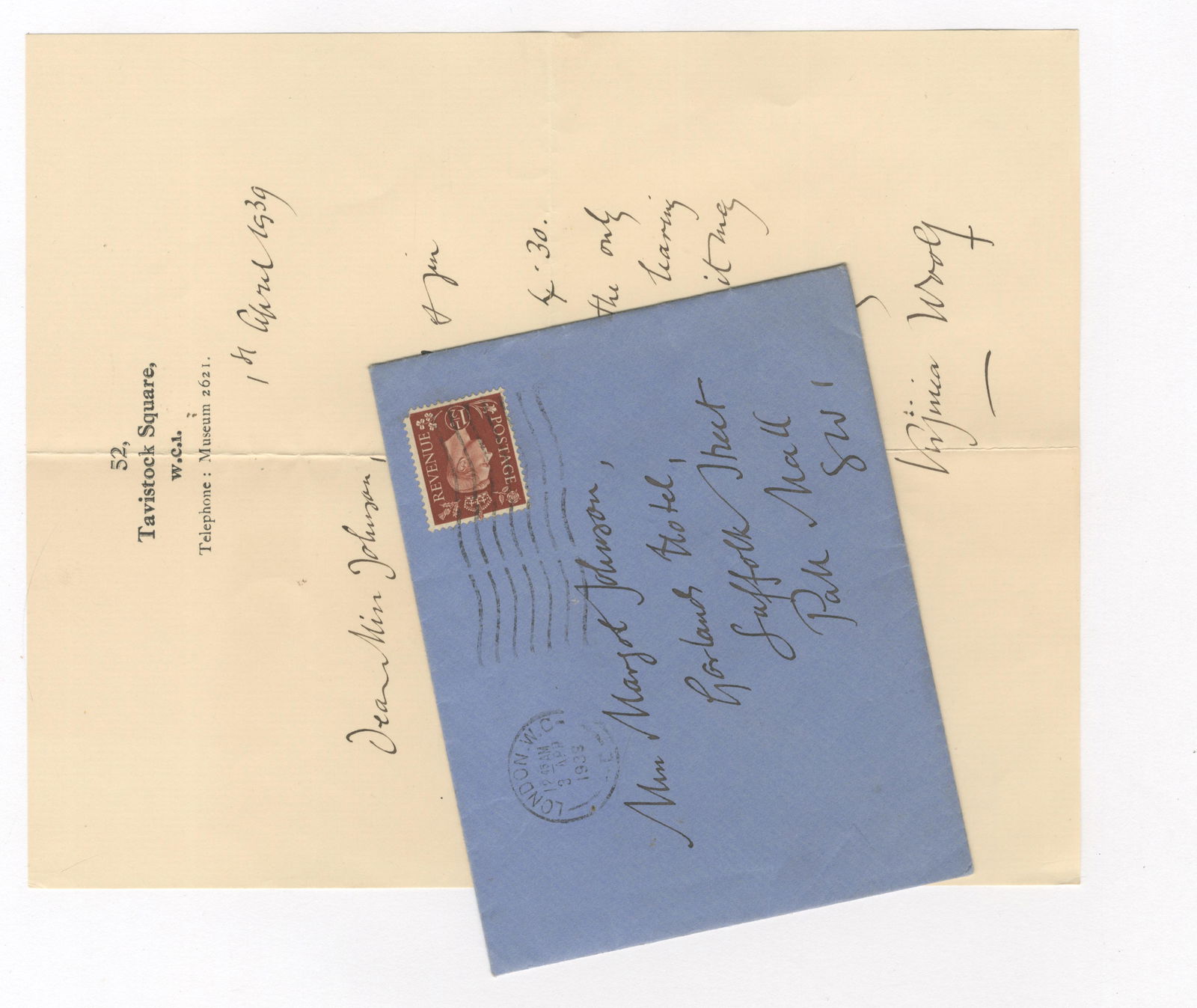 WOOLF (VIRGINIA) Autograph letter signed ('Virginia Woolf') to Margot Johnson ('Dear Miss Johnso... (1 of 1)