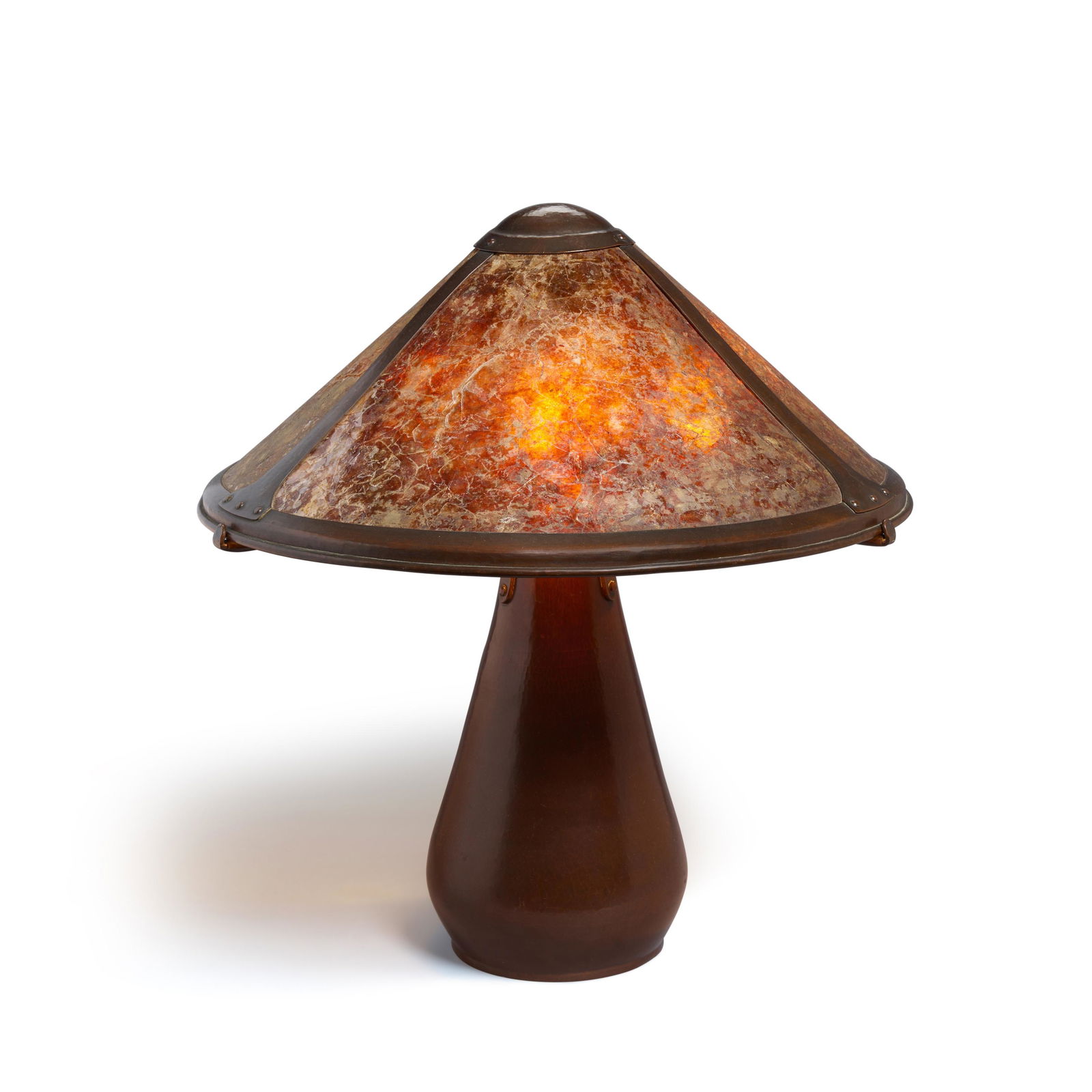 DIRK VAN ERP (1860-1933) Table Lampcirca 1913-1915hammered copper, mica, with open-box mark on u... (1 of 2)