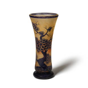 Le Verre Francais (1918-1932) Footed Vasecirca 1925cameo glass, with cameo mark 'Charder' and en...: Le Verre Francais (1918-1932)Footed Vasecirca 1925cameo glass, with cameo mark 'Charder' and engraved 'Le Verre Francais'height 14in (35.5cm); diameter 6 1/4in (16cm)