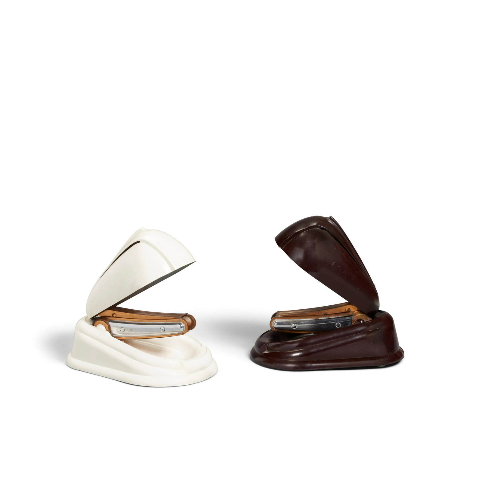 JUMO BREVETE Two Folding Table Lamps1940splastic, copper and steel, impressed 'Jumo Brevete' and... (1 of 2)