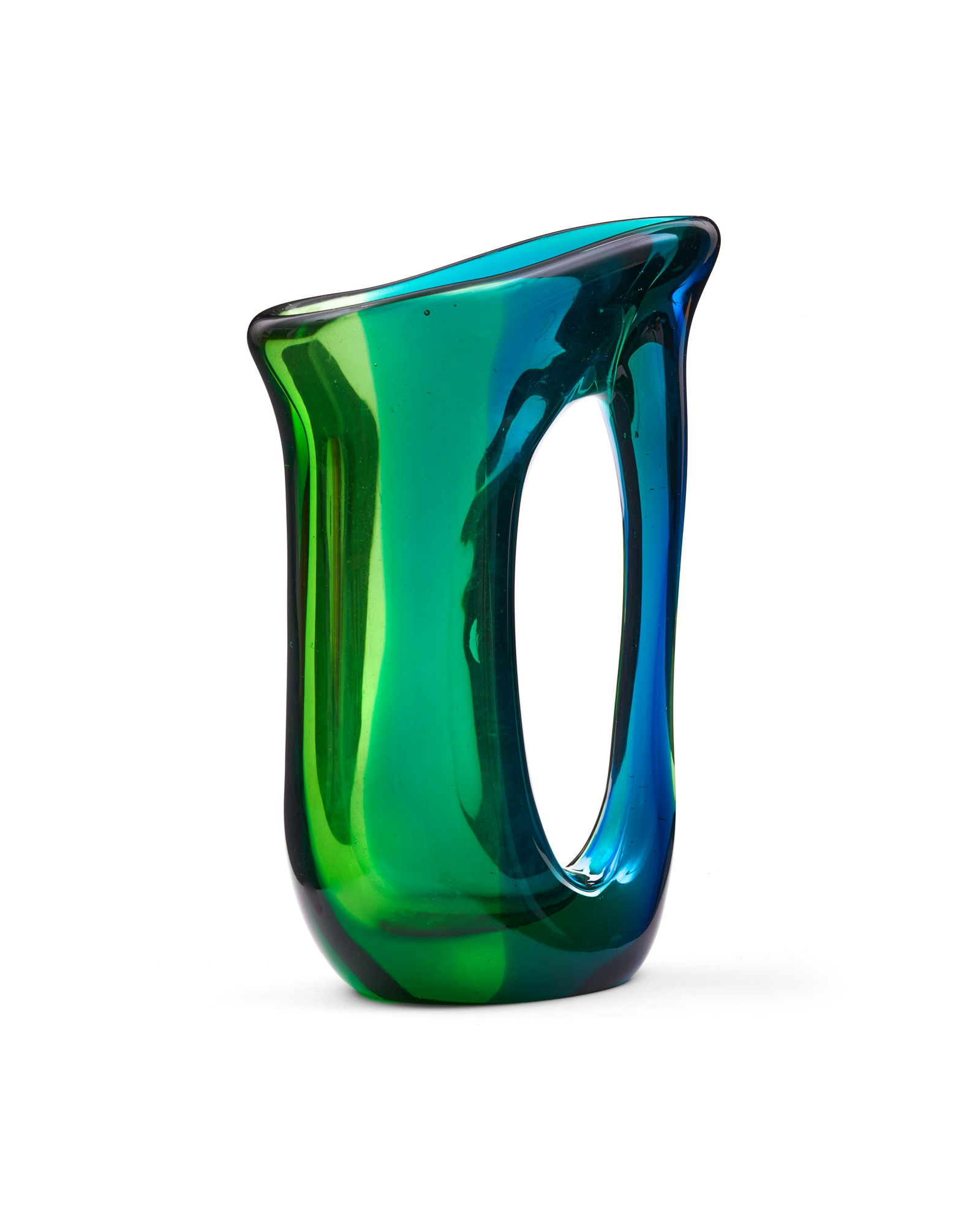 GIORGIO FERRO (BORN 1931) Anse Volante Vasecirca 1950blown glassheight 8 3/4in (22.5cm); width 6...: GIORGIO FERRO (BORN 1931) Anse Volante Vase circa 1950 blown glass height 8 3/4in (22.5cm); width 6in (15cm); depth 3in (7.25cm)