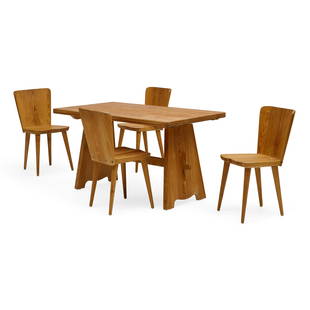 GORAN MALMVALL Five Piece Dining Setcirca 1950for Karl Anderson & Soner, comprising four 510 Sve...: GORAN MALMVALL Five Piece Dining Set circa 1950 for Karl Anderson & Soner, comprising four 510 Svensk Fur chairs and table, pine height of table 28 1/2in (73cm); width 53in (135cm); depth 29in (74cm);