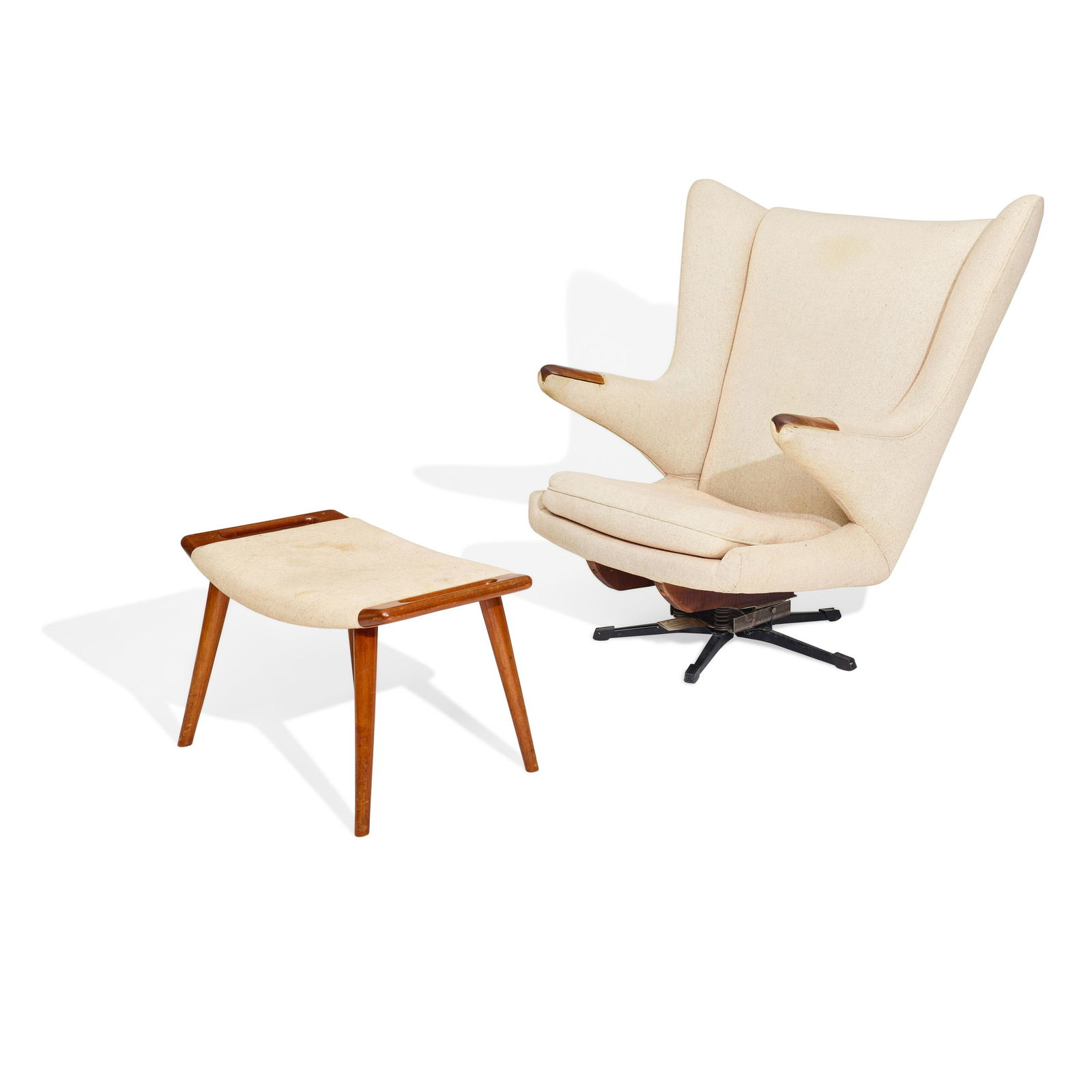 HANS J. WEGNER (1914-2007) Papa Bear Chair and Ottomandesigned 1951for AP Stolen, teak, upholste... (1 of 2)