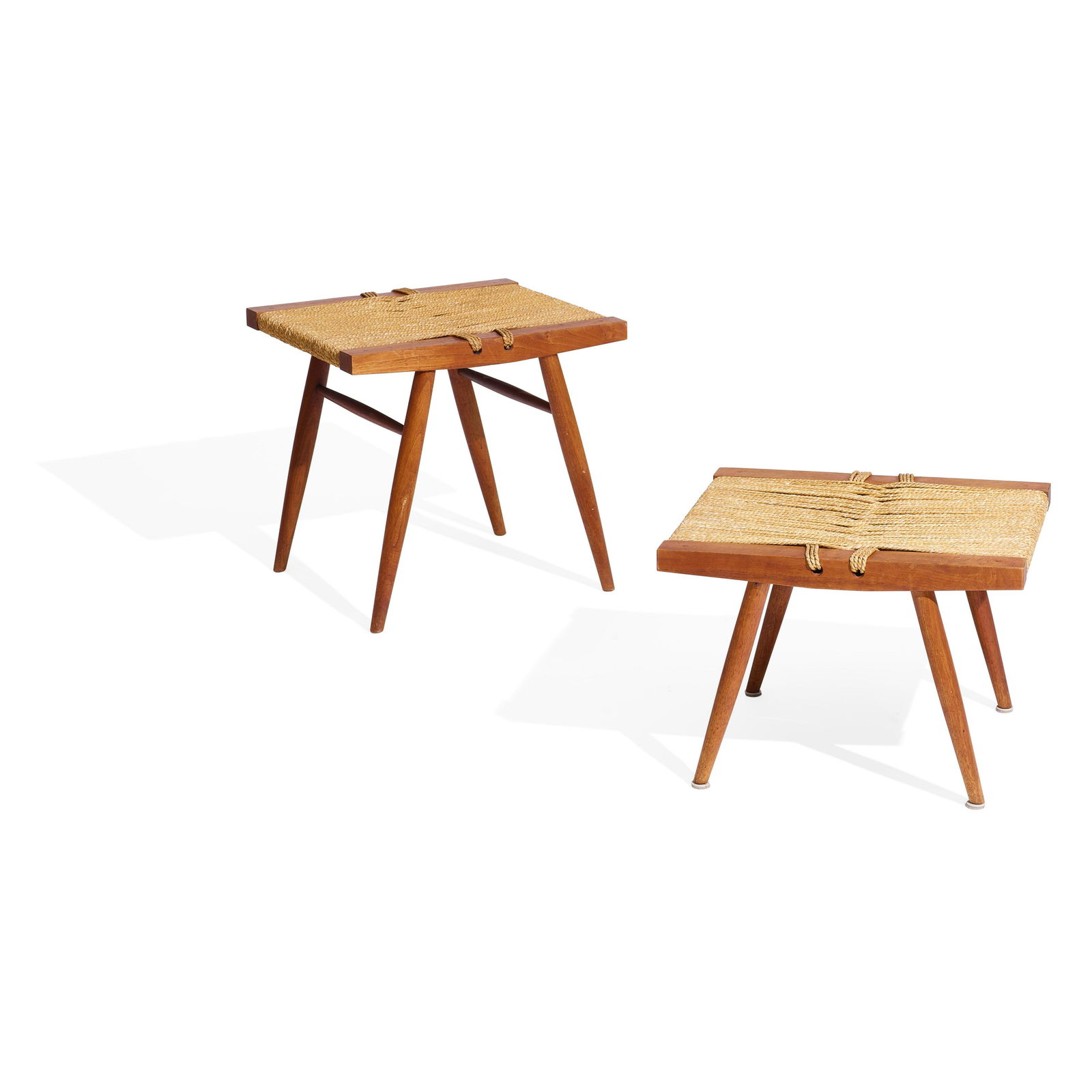 GEORGE NAKASHIMA (1905-1990) Companion Pair of Nesting Grass Seated Stoolscirca 1962walnut, cord... (1 of 2)