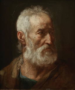 Circle of Simone Cantarini, called il Pesarese (Pesaro 1612-1648 Bologna) Saint Peter: Circle of Simone Cantarini, called il Pesarese (Pesaro 1612-1648 Bologna) Saint Peter oil on paper laid down on canvas, let in, shaped top 53.8 x 40.6cm (21 3/16 x 16in).