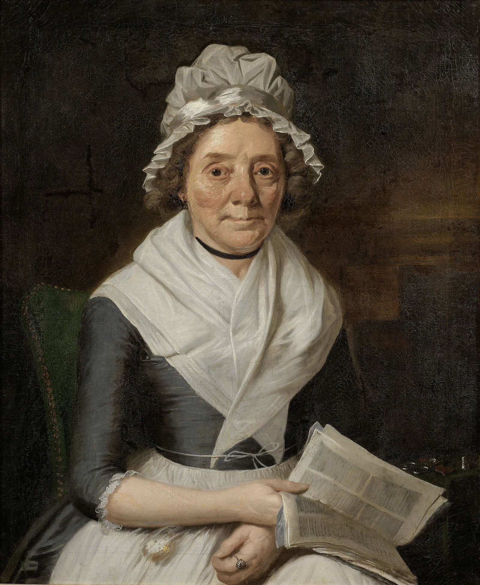 James Millar (Birmingham 1740-1805) Portrait of a lady, half-length, seated, in blue and white, ...: James Millar (Birmingham 1740-1805) Portrait of a lady, half-length, seated, in blue and white, reading a book signed and dated 'Ja.s Millar pinx. 1796.' (upper right) oil on canvas 76.6 x 63.5cm (30