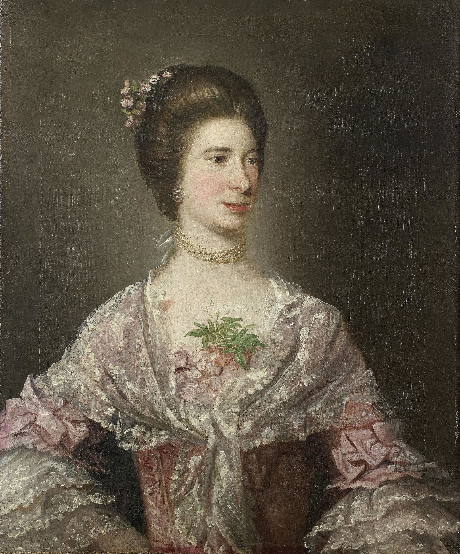 David Martin (Anstruther 1737-1797 Edinburgh) Portrait of Katherine Smythe of Methven Castle, ha...: David Martin (Anstruther 1737-1797 Edinburgh) Portrait of Katherine Smythe of Methven Castle, half-length, wearing a pink and white lace dress oil on canvas 75.2 x 62.8cm (29 5/8 x 24 3/4in).