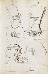 Benjamin Robert Haydon (Plymouth 1785-1845 London) A book of sketches, mainly after Egyptian obj...: Benjamin Robert Haydon (Plymouth 1785-1845 London) A book of sketches, mainly after Egyptian objects, bass reliefs and paintings, many inscribed with colour notes, some inscribed in French the title p