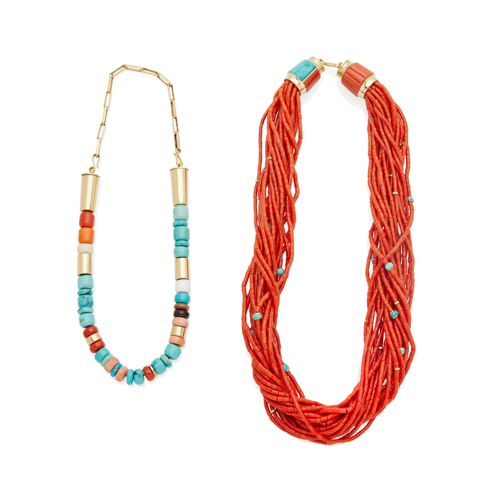 Two Victor Beck (attributed) gold and bead necklaces (1 of 1)