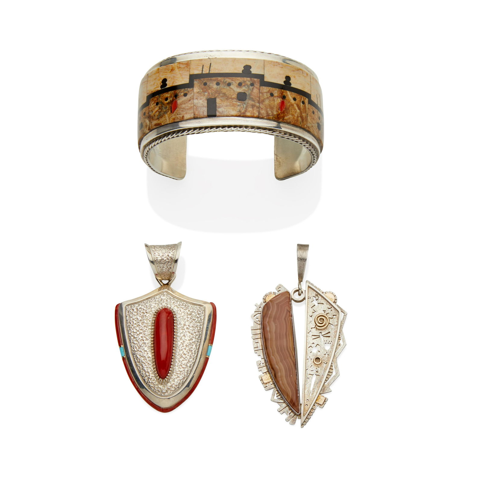 Three modern Zuni or Diné (Navajo) jewelry items (1 of 6)
