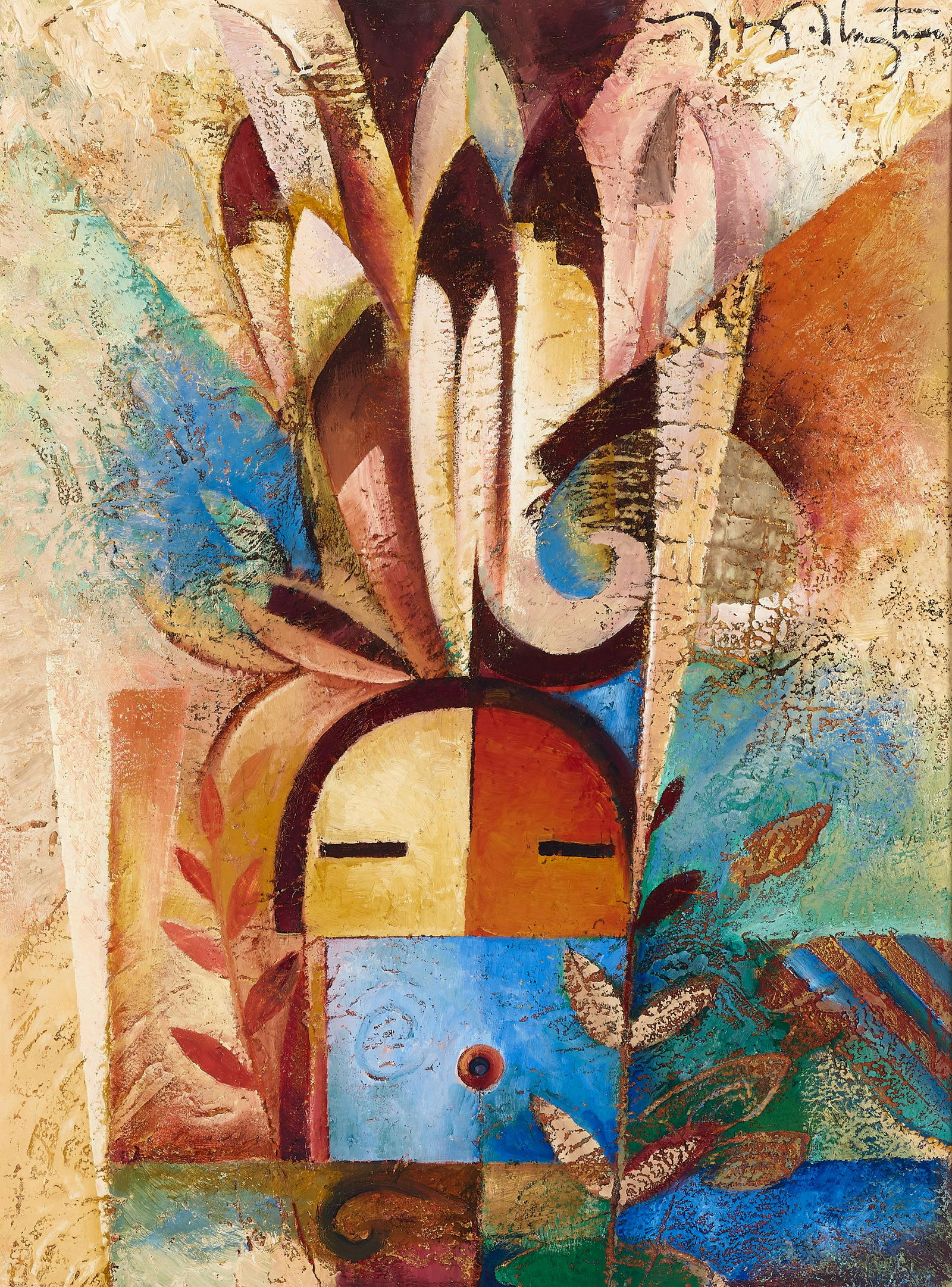 A Tony Abeyta painting, 'Solemn Winter Song': Tony Abeyta Navajo (Diné), (b. 1965), 'Solemn Winter Song,' oil and sand on canvas, signed lower right, titled on artist's label verso. height 29in, width 23in Footnotes: Provenance Property from