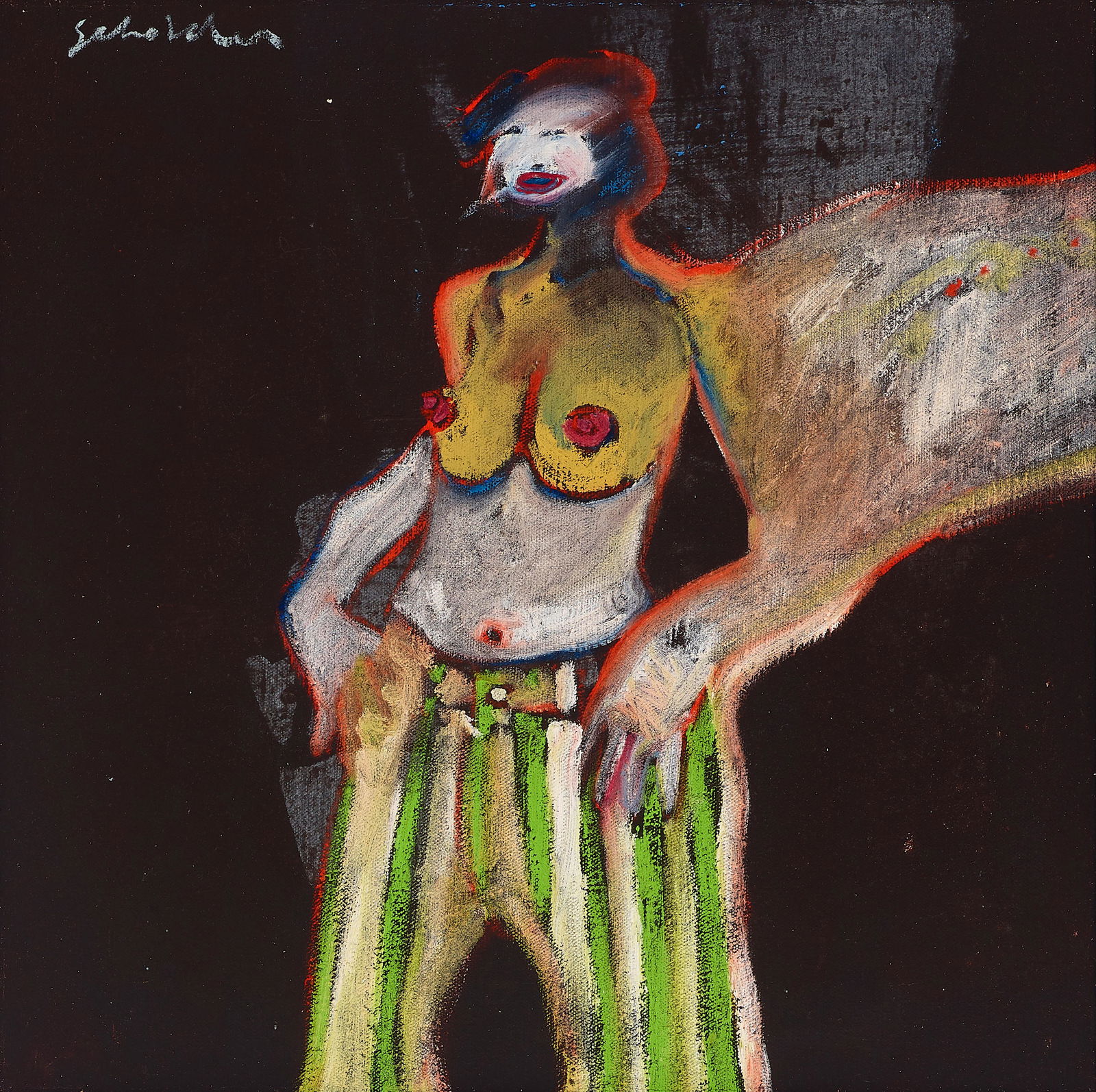 A Fritz Scholder painting, 'Woman in Striped Pants,' circa 1975 (1 of 2)