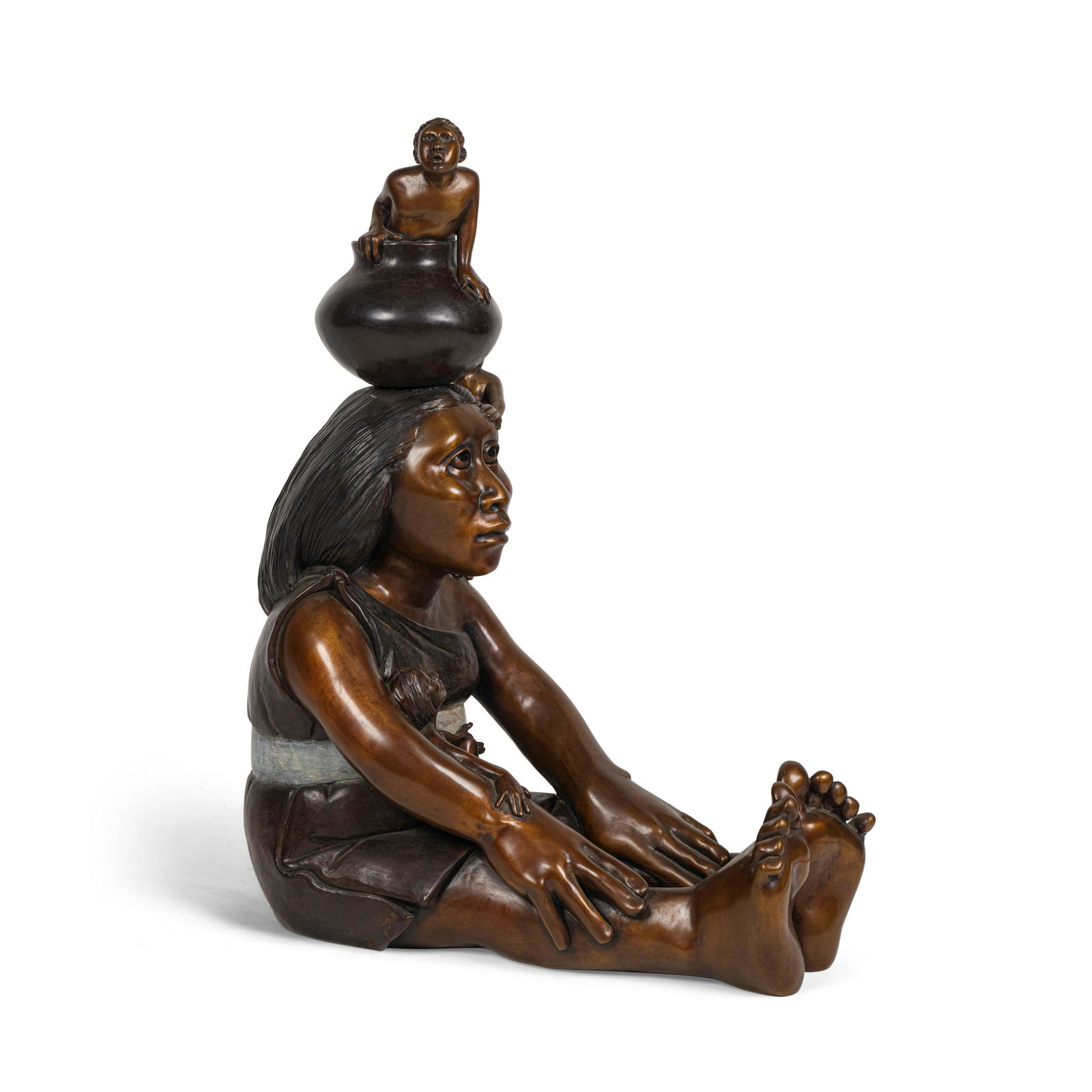 A Roxanne Swentzell bronze sculpture, 'Making Babies for Indian Market' (1 of 5)