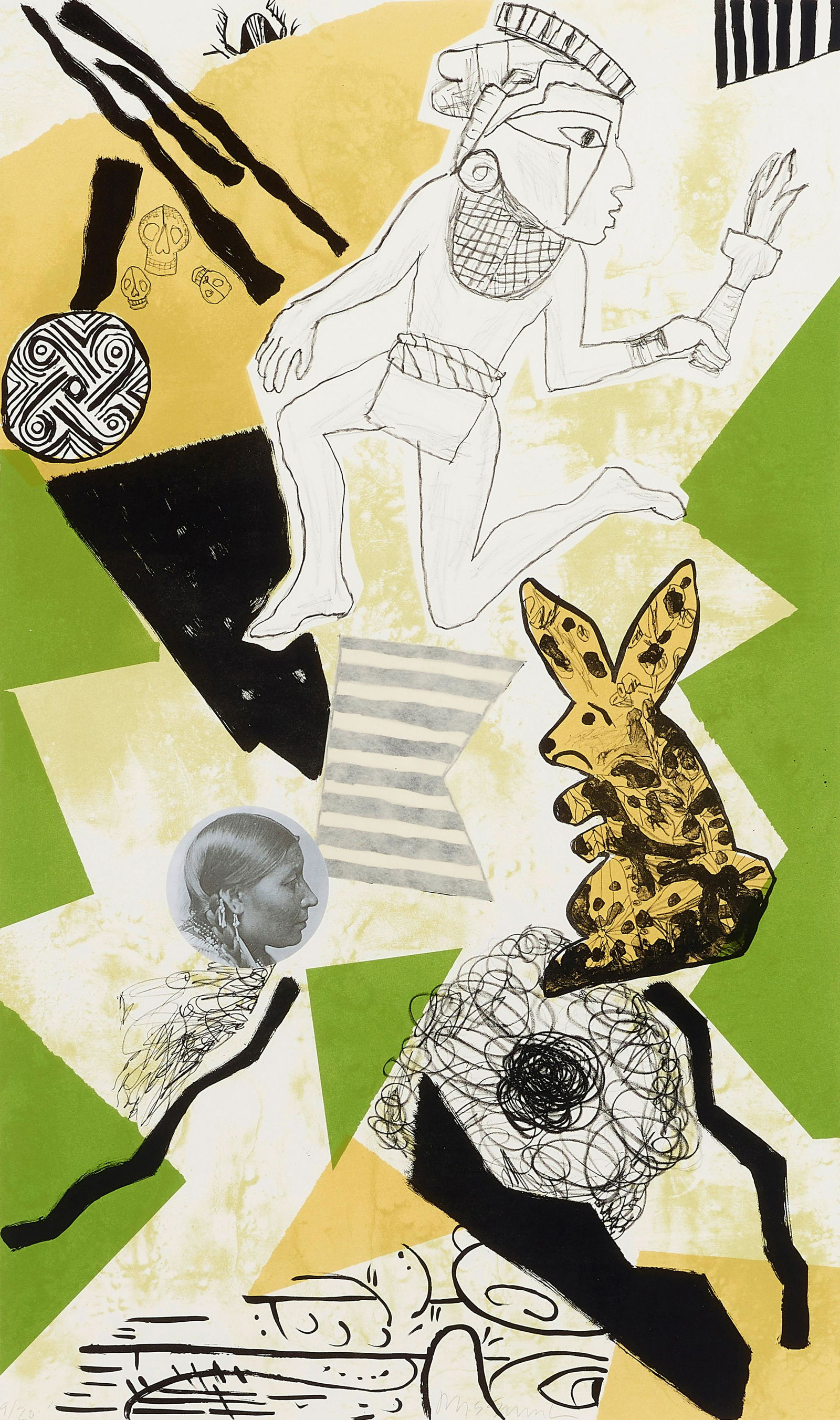 A Jaune Quick-to-See Smith lithograph, 'Earth People,' 2011 (1 of 2)