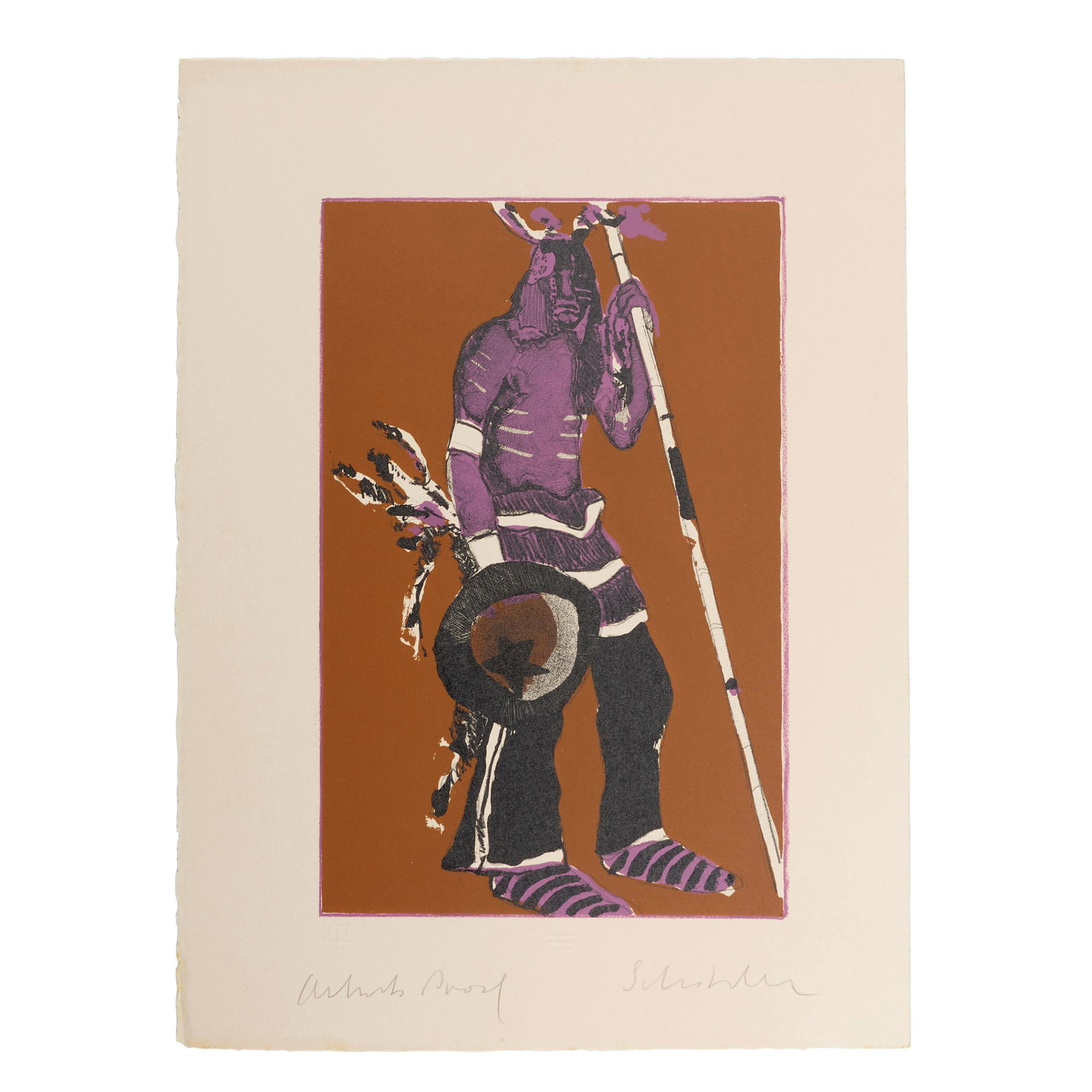 A Fritz Scholder lithograph, 'Indian with Shield,' (State I), 1973 (1 of 2)