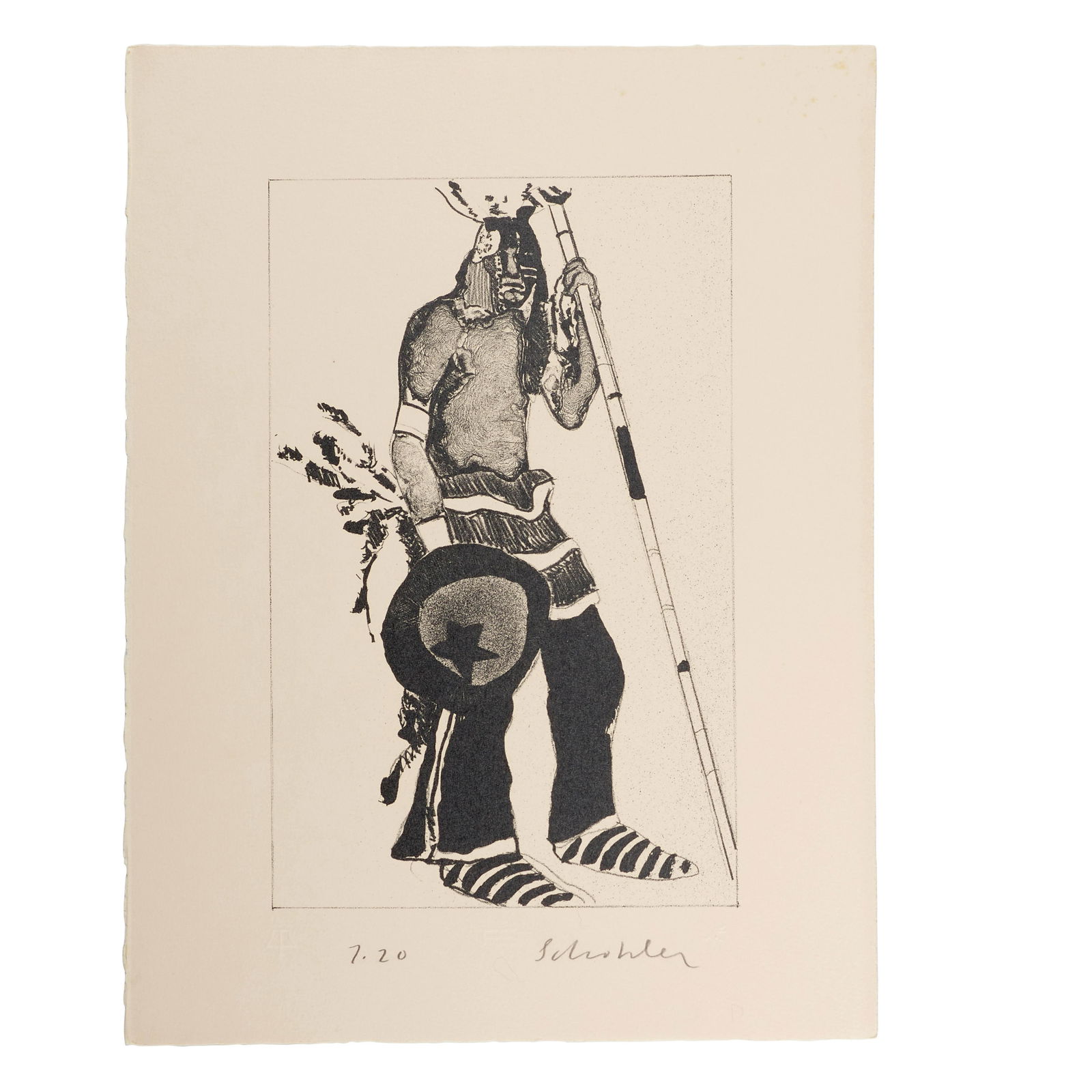 A Fritz Scholder lithograph, 'Indian with Shield,' (State II), 1973 (1 of 2)