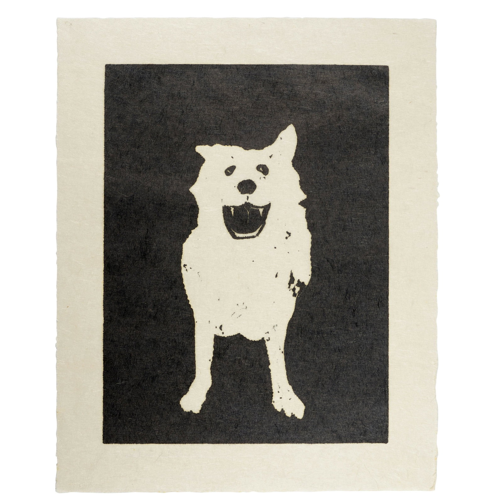 A Fritz Scholder linocut, 'Felix Barking,' 1987: Fritz Scholder Luiseño, (1937-2005), 'Felix Barking,' 1987, linocut on paper, edition 17 of 50, numbered lower left, signed lower right, unframed. height 20in, width 16in Footnotes: Provenance<