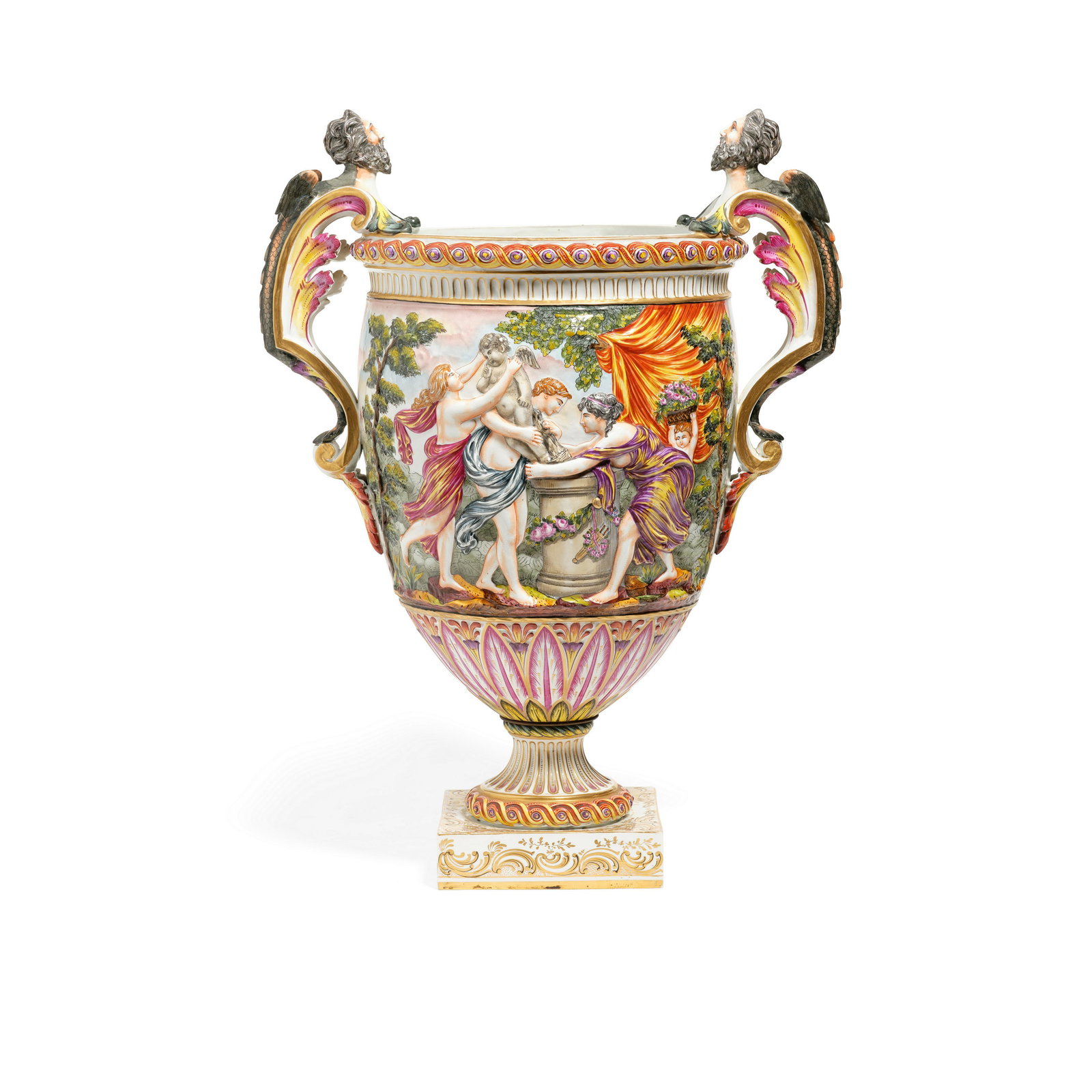 A CAPODIMONTE STYLE PORCELAIN TWO-HANDLED URN (1 of 3)