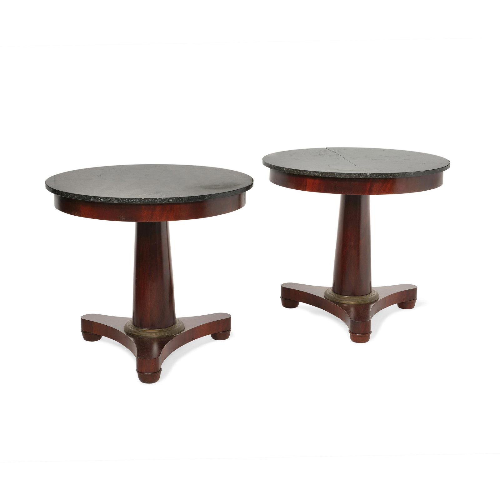 A PAIR OF EMPIRE STYLE GRANITE TOP MAHOGANY TABLES DE MILLIEU (1 of 1)
