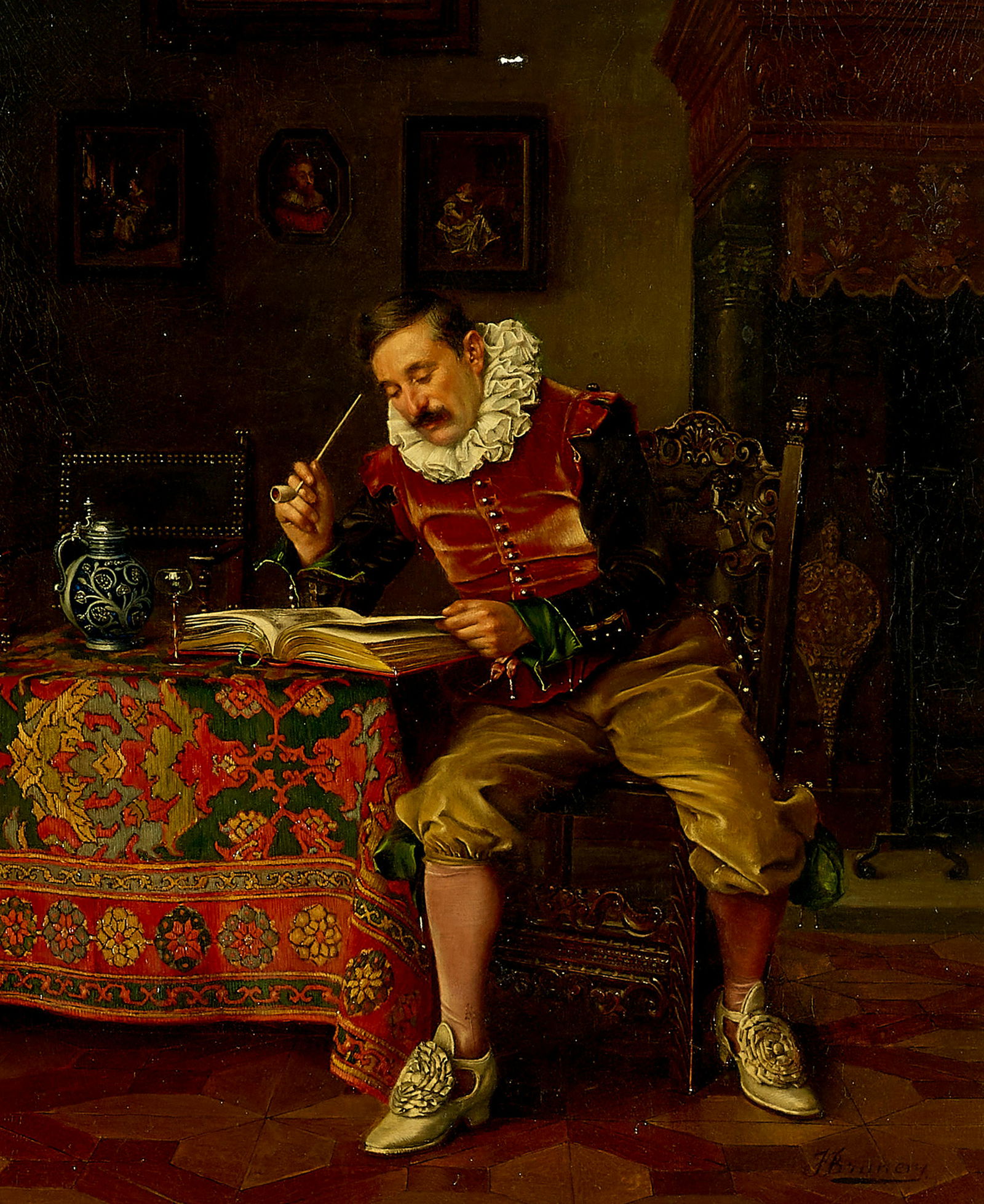 François Brunery (Italian, 1849-1926) A cavalier perusing a book 18 x 15in (45.7 x 38.2cm) (1 of 2)