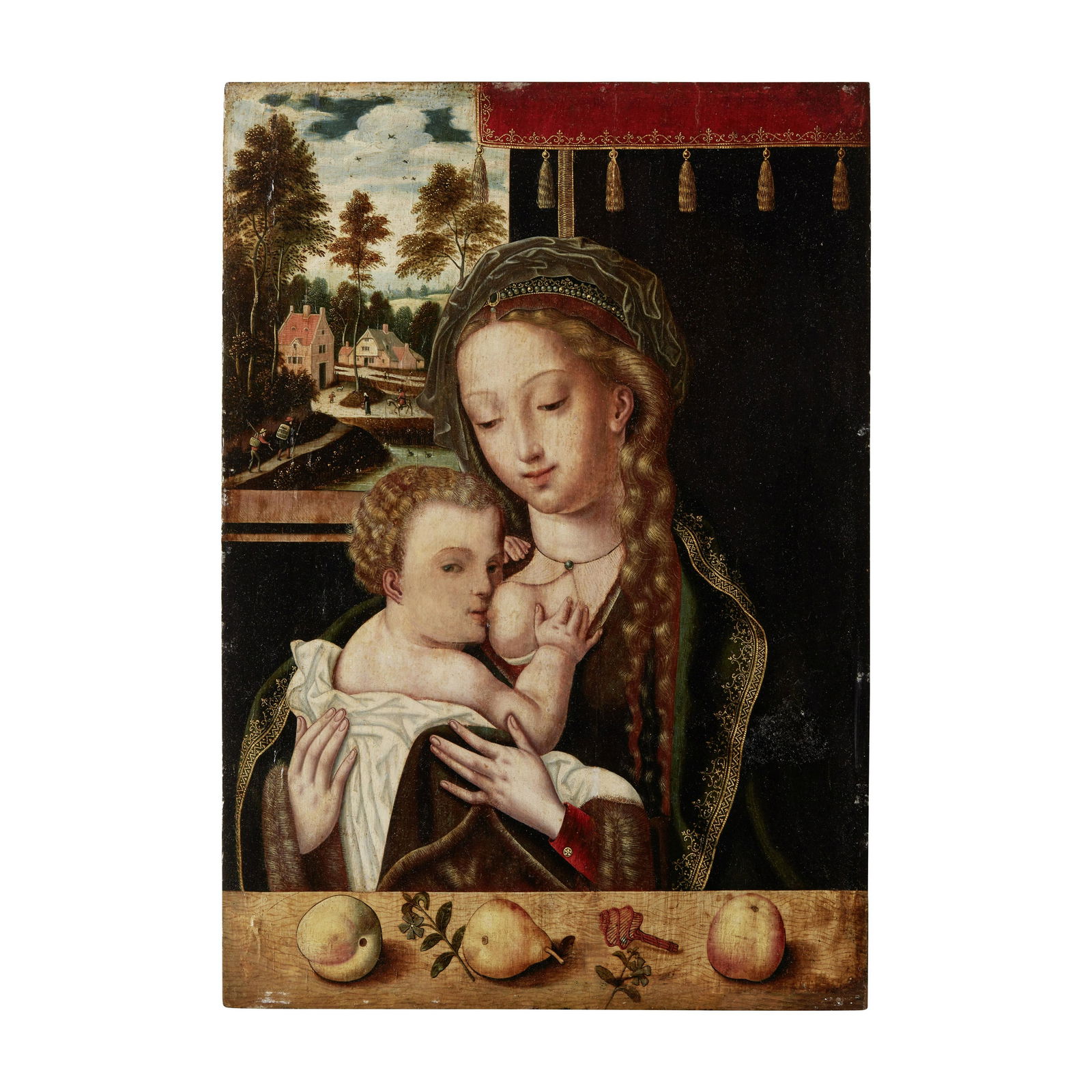 Atelier de Joos van Cleve (Clèves circa 1485-circa 1540 Anvers) Vierge à l'Enfant: Atelier de Joos van Cleve (Clèves circa 1485-circa 1540 Anvers) Vierge à l'Enfant Workshop of Joos van Cleve (Cleves circa 1485-circa 1540 Antwerp) The Madonna and Child oil on panel 47.2 x