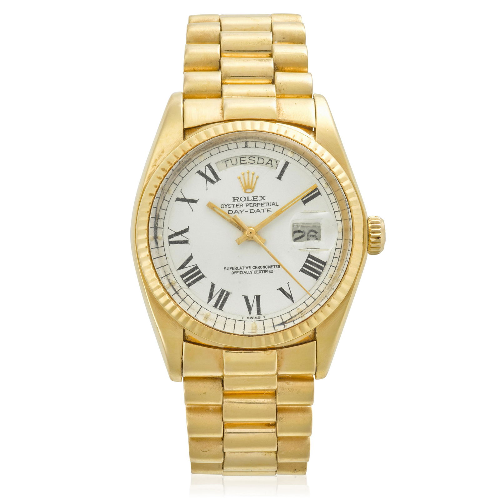 ROLEX. AN 18K GOLD AUTOMATIC CALENDAR BRACELET WATCH Day-Date, Ref: 1802, Circa 1974 (1 of 1)