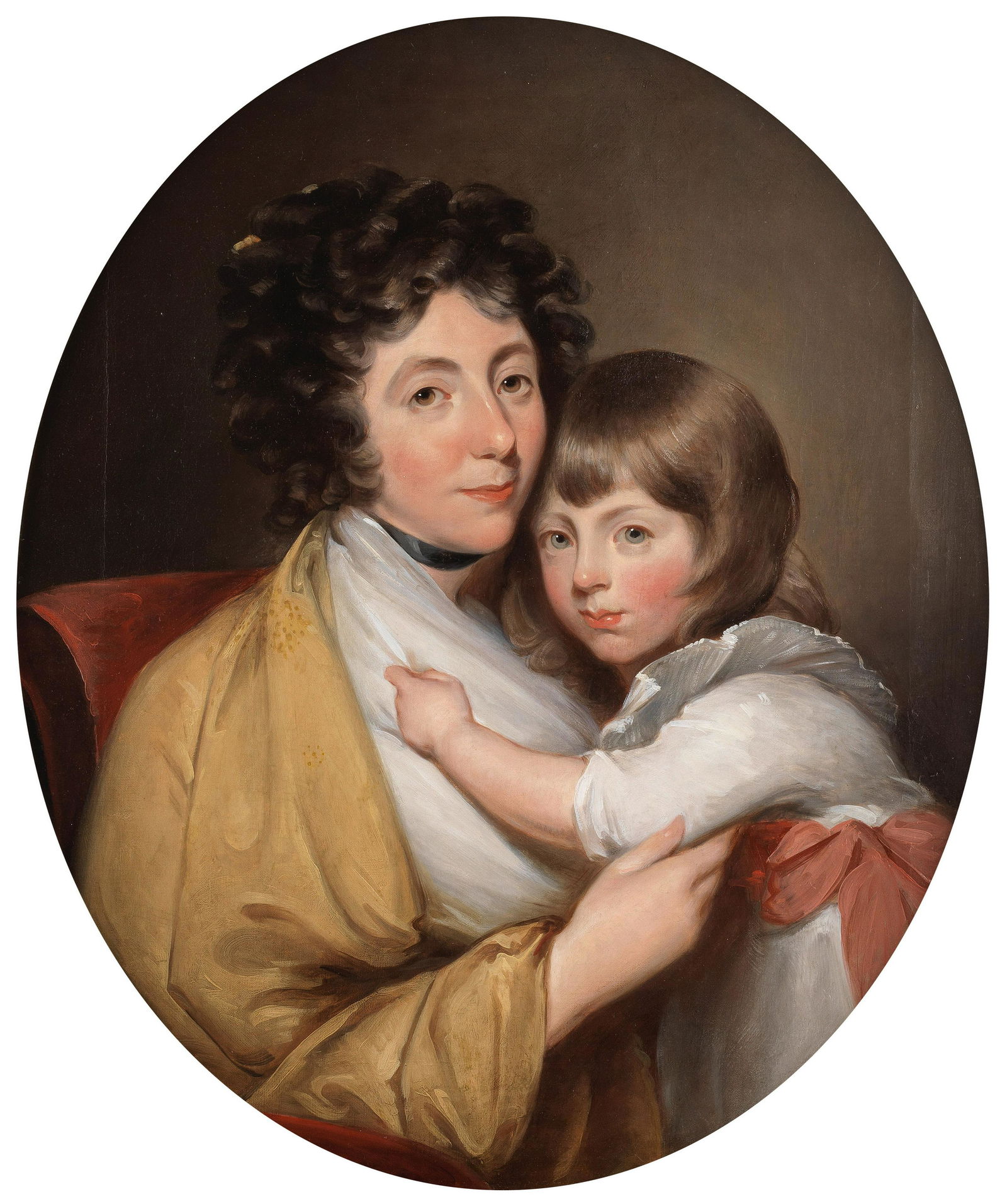Studio of Gilbert Stuart (Saunderstown 1755-1828 Boston) Portrait of Mrs Luke White and her son ...: Studio of Gilbert Stuart (Saunderstown 1755-1828 Boston) Portrait of Mrs Luke White and her son oil on canvas 76.2 x 63.2cm (30 x 24 7/8in). framed as oval Footnotes: Numerous versions of th
