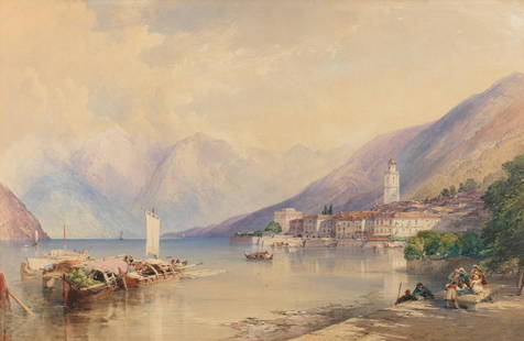 William Callow, RWS (British, 1812-1908) A view of Bellagio, Lake Como: William Callow, RWS (British, 1812-1908) A view of Bellagio, Lake Como signed and dated 'William/Callow/1866' (lower right) watercolour and scratching out 56.5 x 83.8cm (22 1/4 x 33in). Footnotes:</