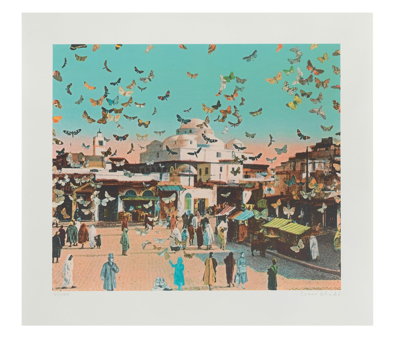 Sir Peter Blake R.A. (British, born 1932) The Butterfly Man in Tunis, from Homage to Damien Hirs...: Sir Peter Blake R.A. (British, born 1932) The Butterfly Man in Tunis, from Homage to Damien Hirst Screenprint in colours, 2011, on wove paper, signed and numbered 45/100 in pencil, published by CCA Ga