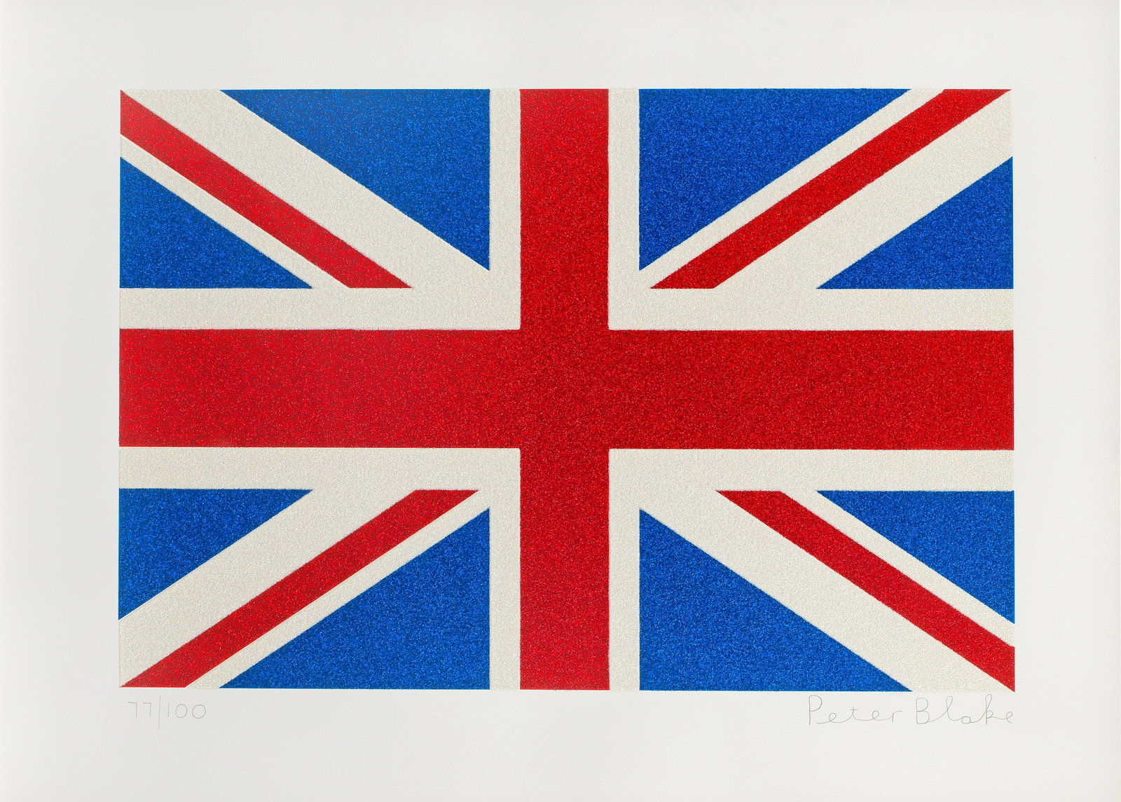 Sir Peter Blake R.A. (British, born 1932) Small Union Flag Screenprint in colours with glitter, ...: Sir Peter Blake R.A. (British, born 1932) Small Union Flag Screenprint in colours with glitter, 2016, on wove paper, signed and numbered 77/100 in pencil, published by CCA Galleries, London, with wide