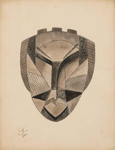 JULIO GONZÁLEZ (1876-1942) Masque (Executed on 20 May 1940): JULIO GONZÁLEZ (1876-1942) Masque signed with the artist's initials and dated 'J.G. 1940' (lower left) pen and ink and wash on paper 30.5 x 23.8cm (12 x 9 3/8in). Executed on 20 May 1940