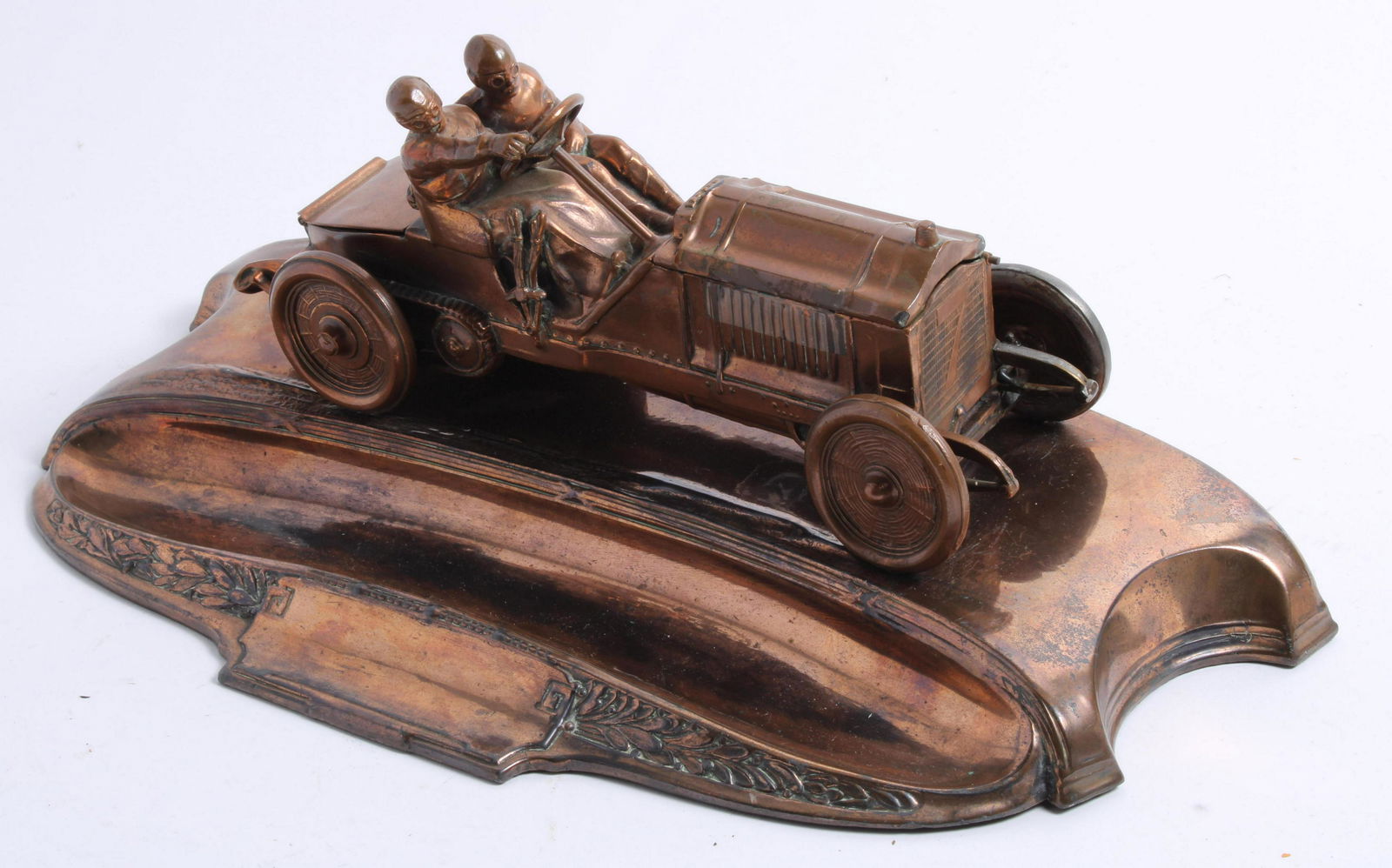 A copper plated pewter motoring desk piece, circa 1905, (1 of 1)