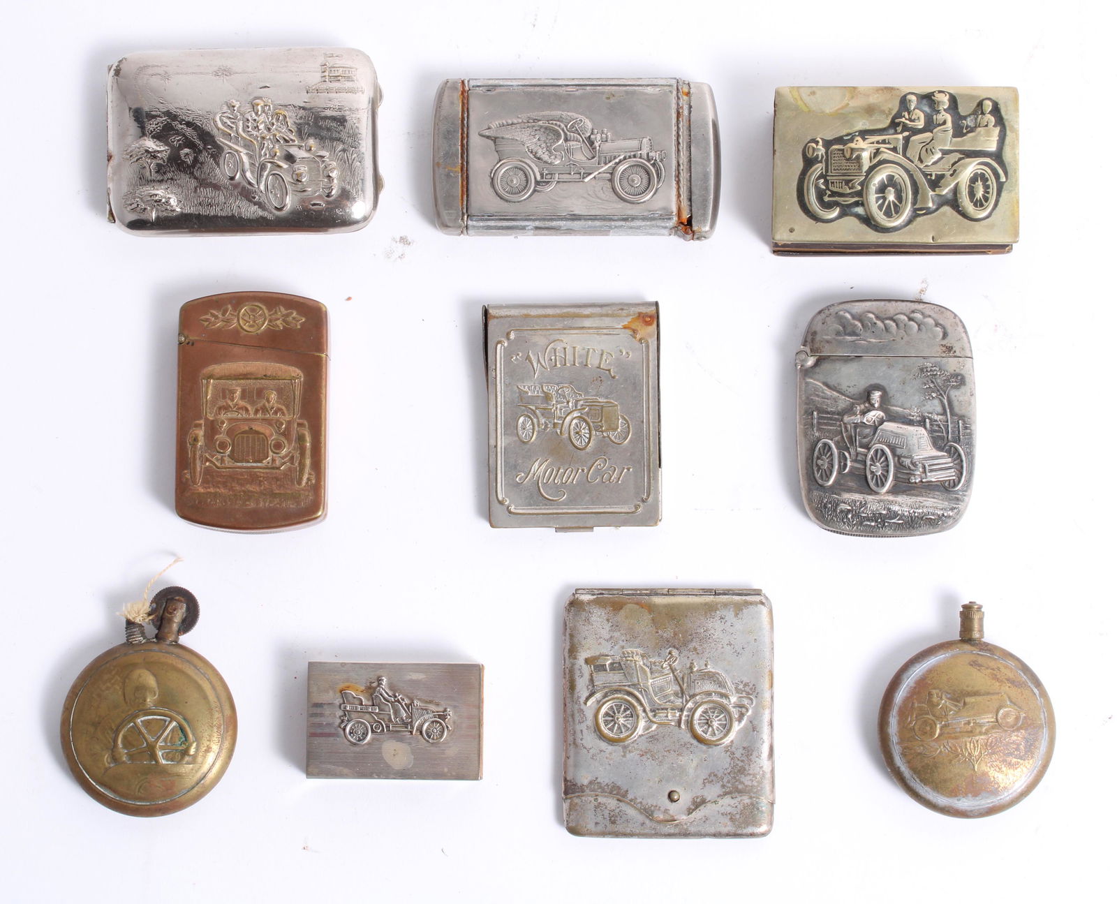 Ten assorted Vesta cases, matchbook covers and lighters decorated with motoring scenes,  ((Qty)) (1 of 1)