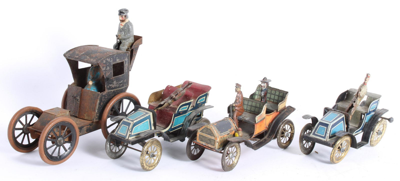 Four Veteran and Vintage tinplate clockwork toy cars,  ((4)) (1 of 1)